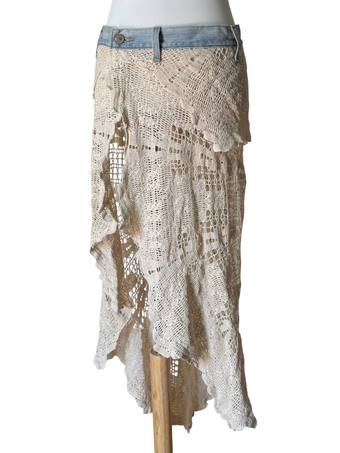Crochet pareo skirt with denim belt