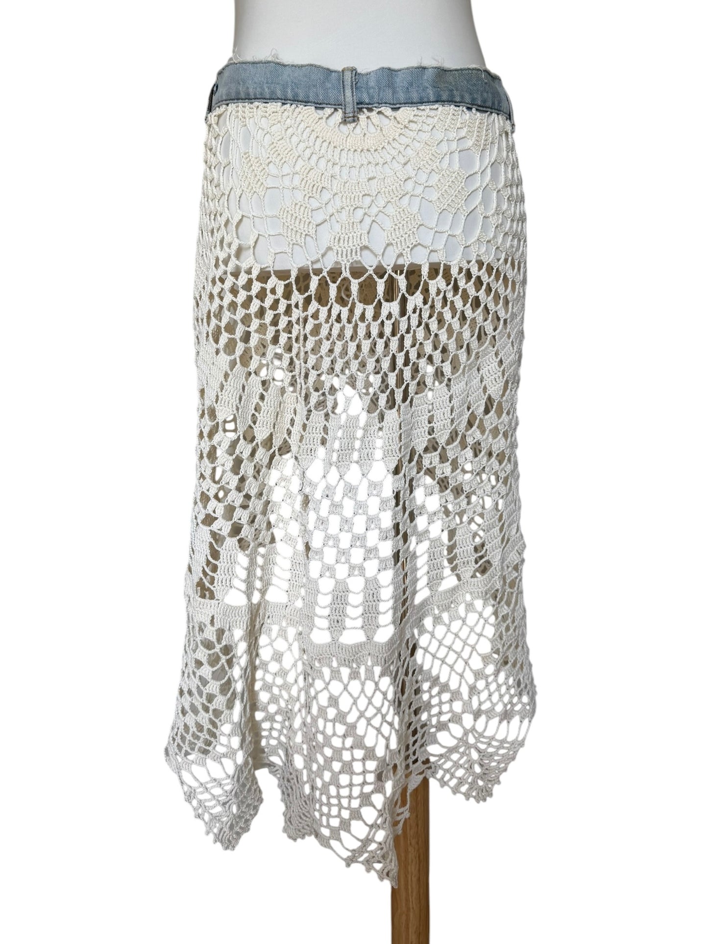 Crochet pareo skirt with denim belt