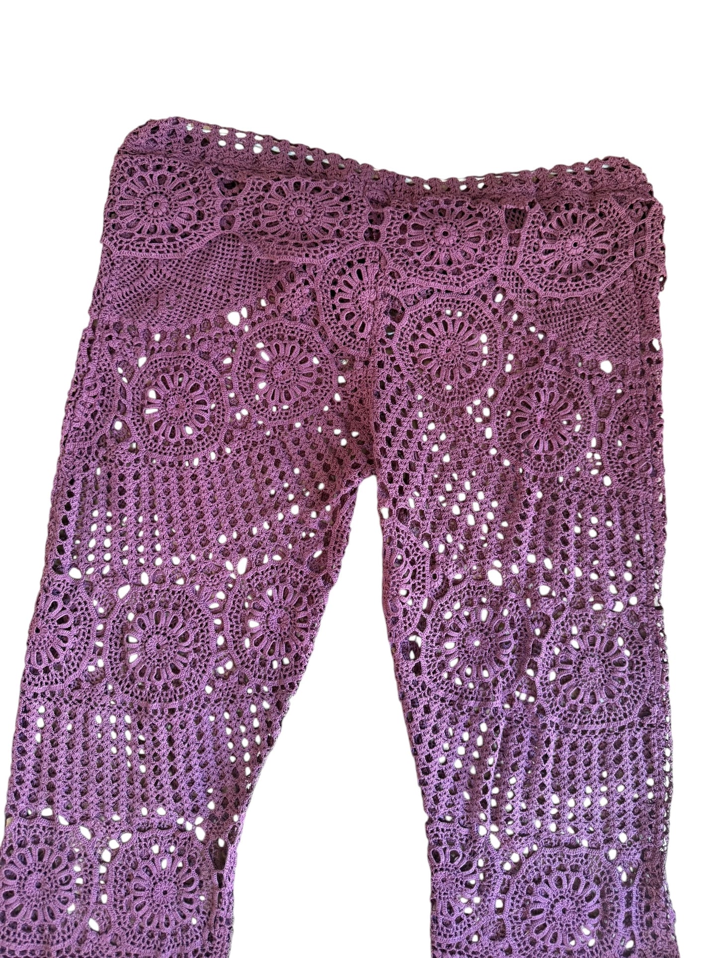 Crochet drawstring trousers in purple