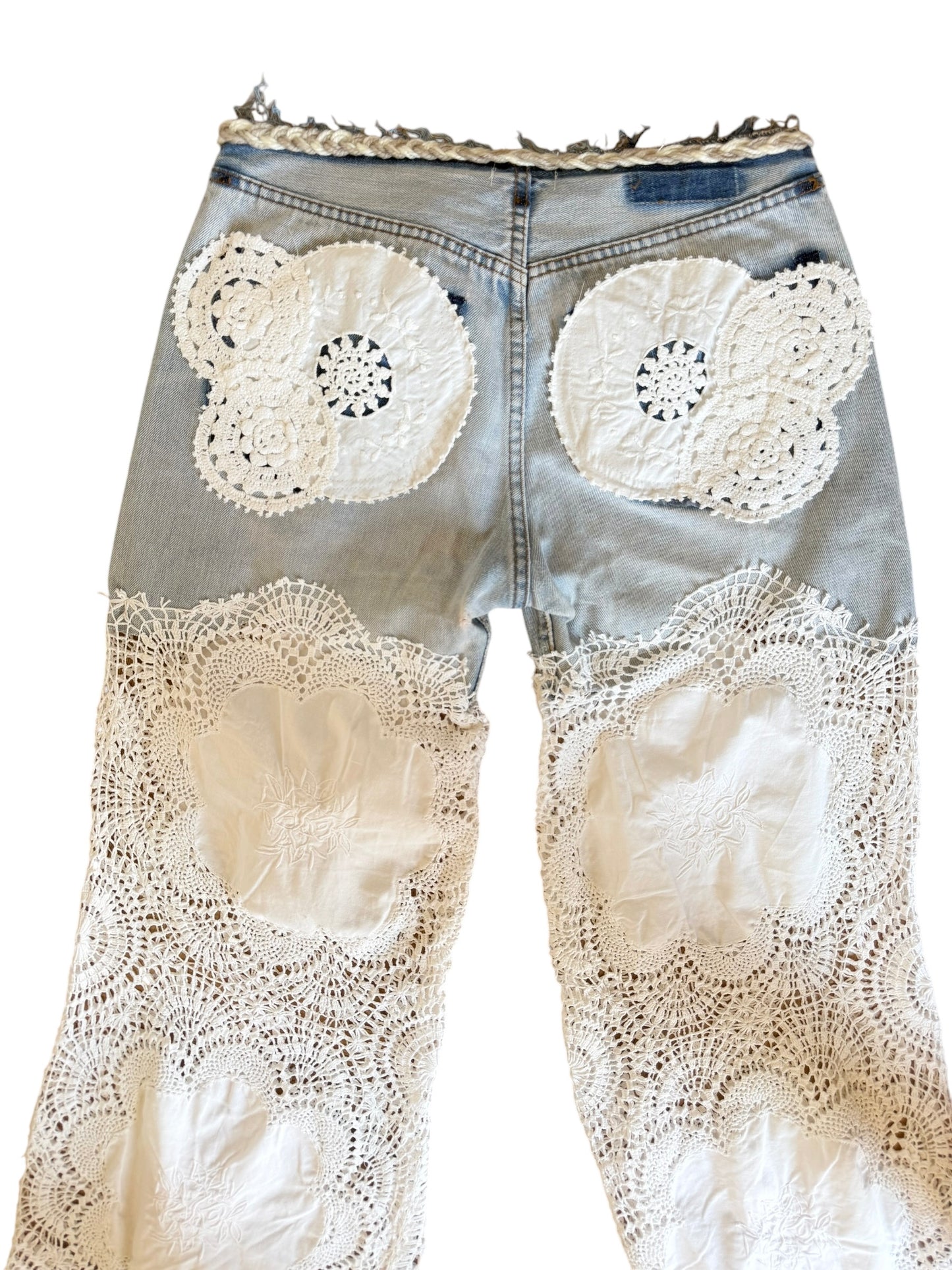 Denim and crochet trousers