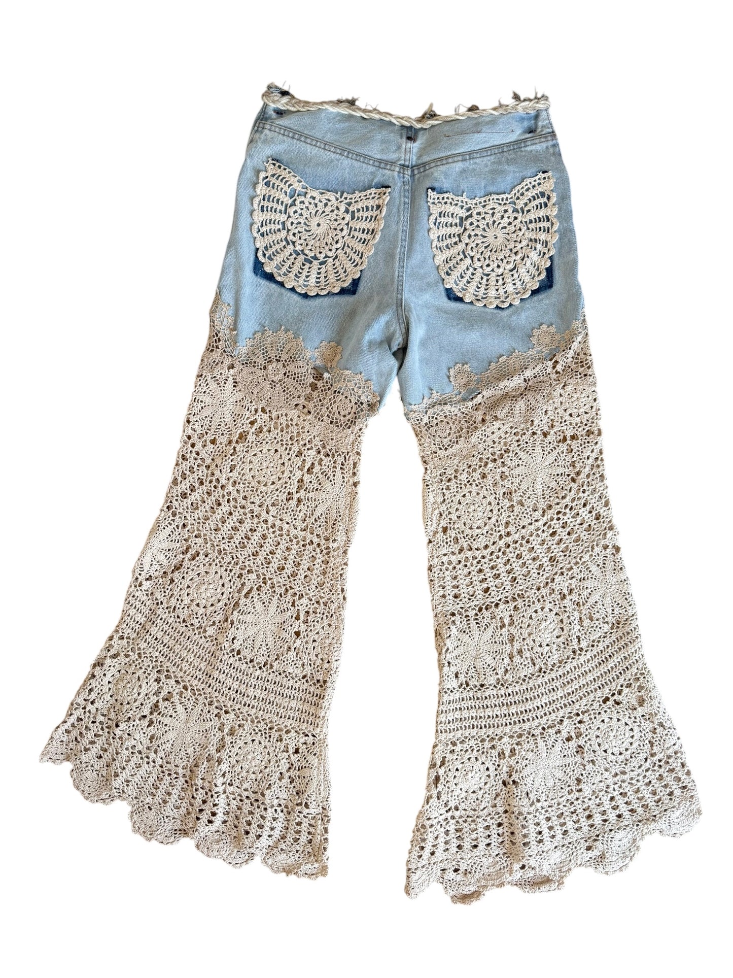 Denim and crochet trousers