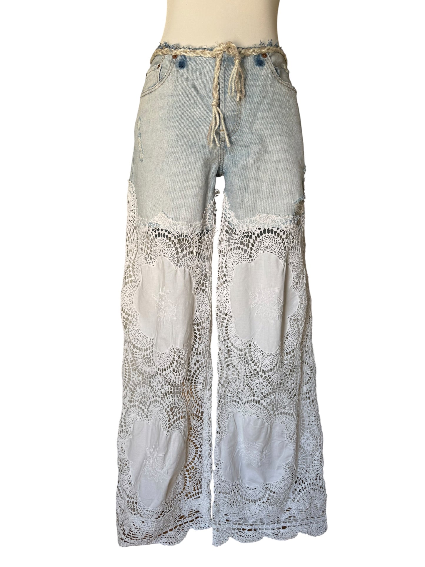 Denim and crochet trousers