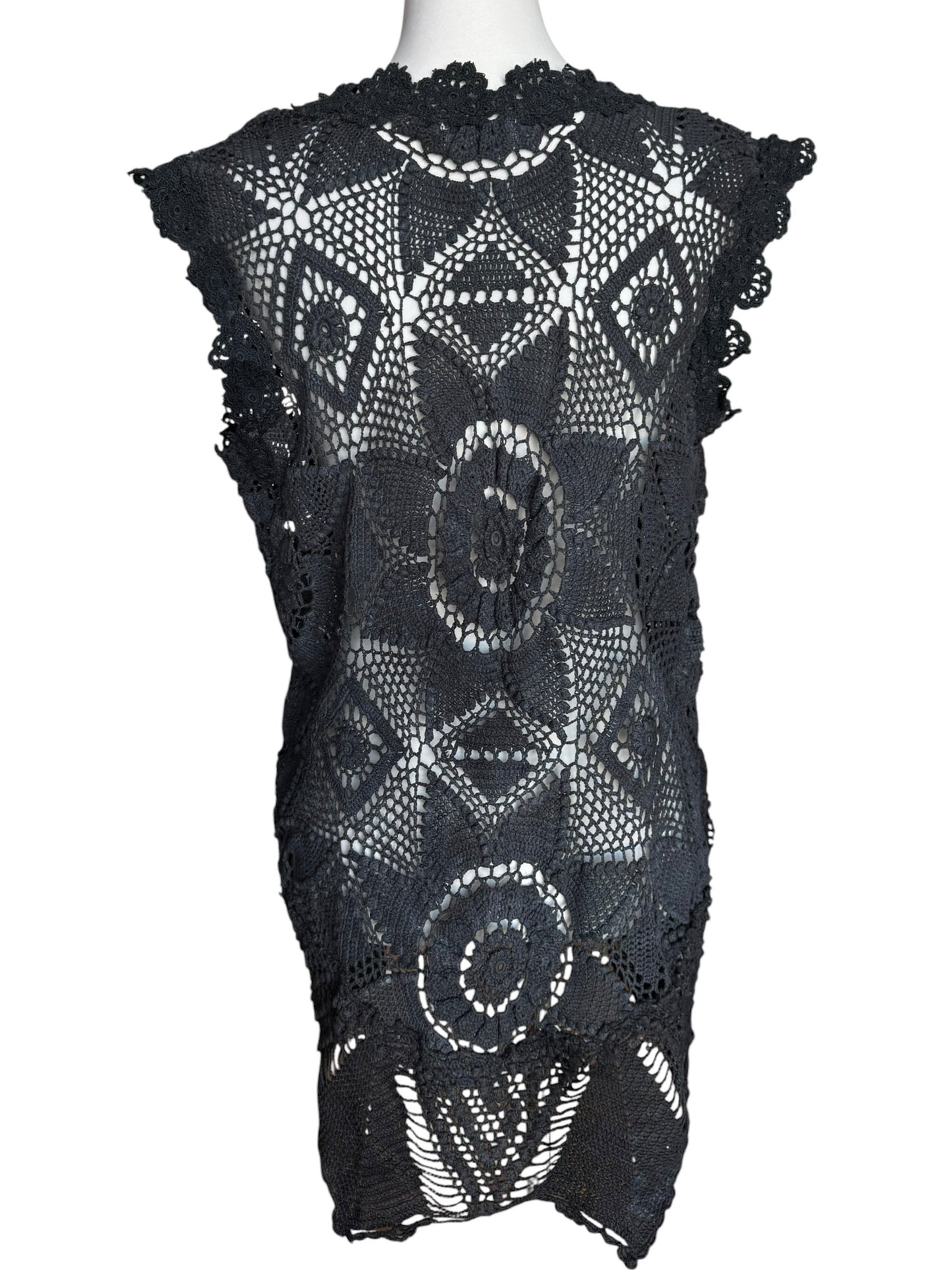 Black long crochet gilet