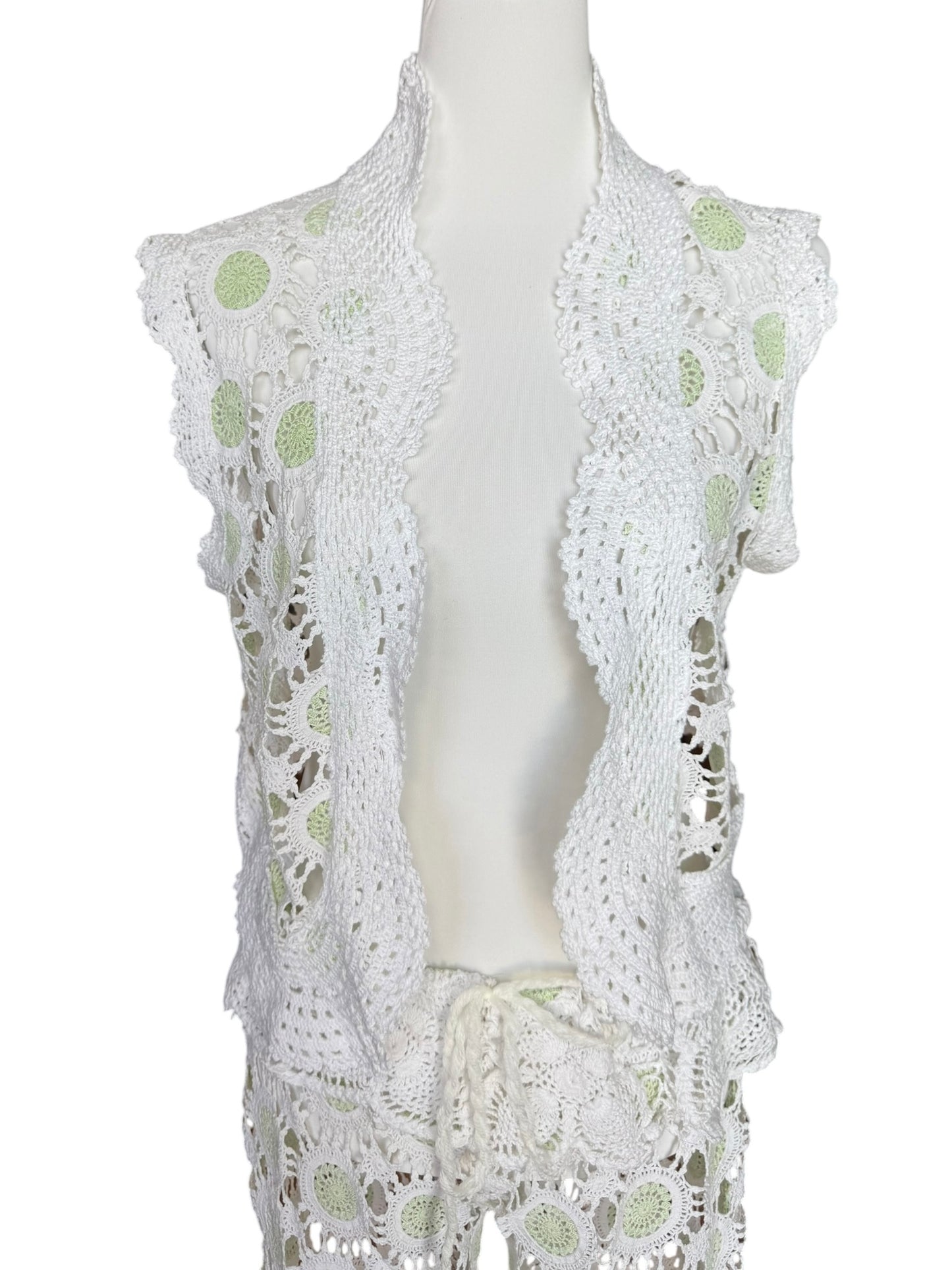 White and green crochet gilet