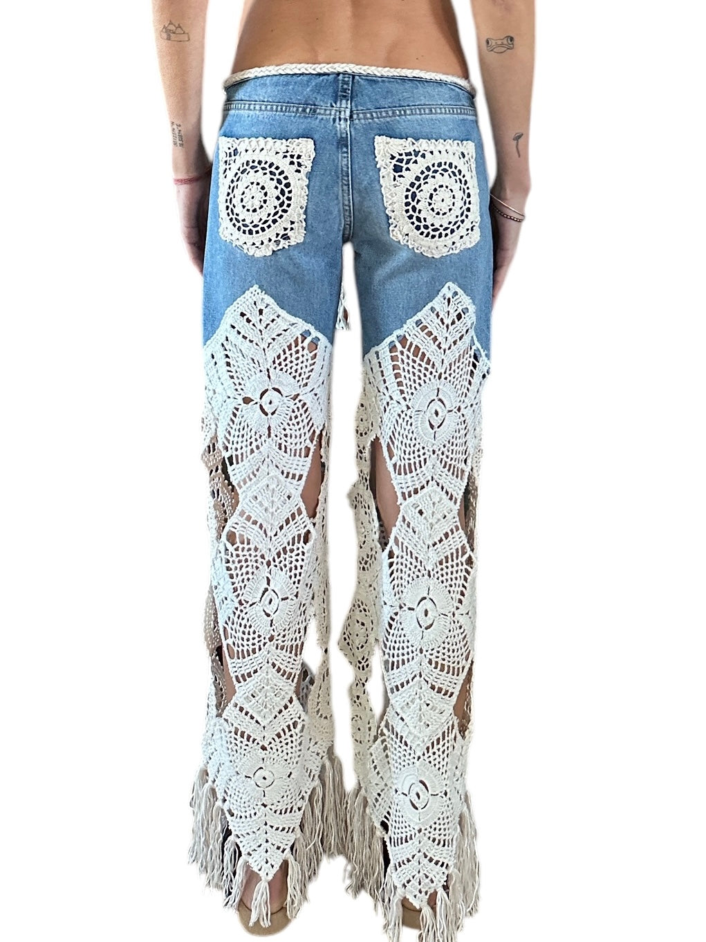 Denim and crochet trousers
