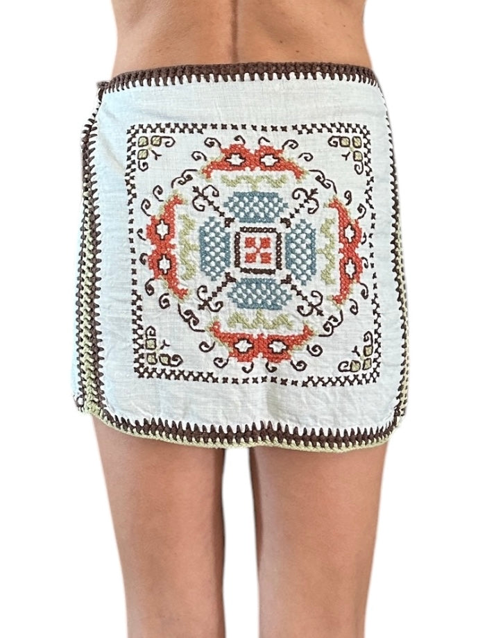 Mini wrap skirt cotton and crochet