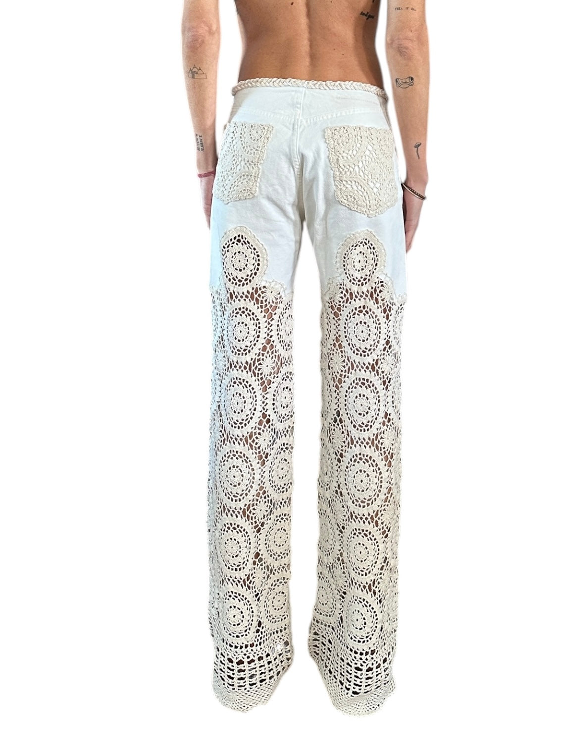Denim and crochet trousers