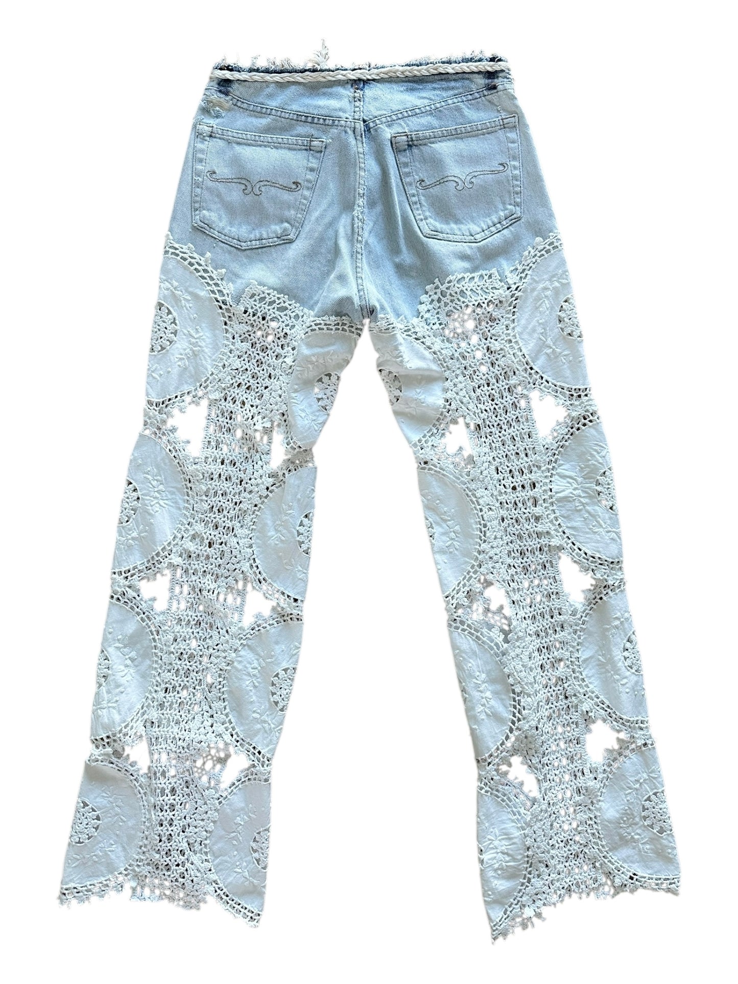 Denim and crochet trousers