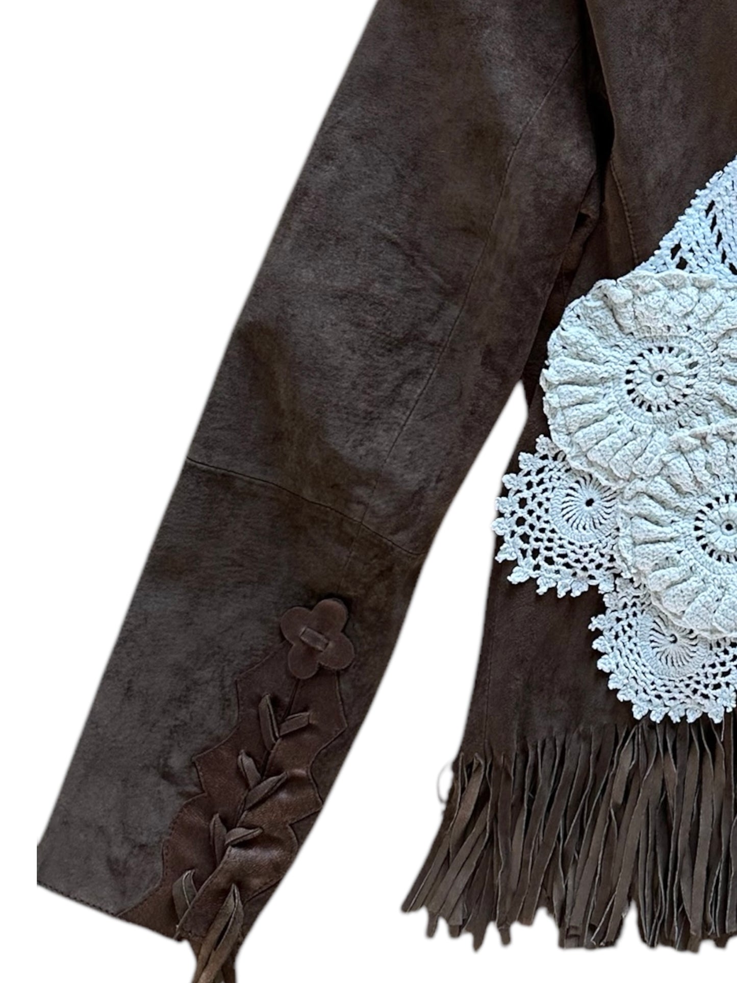 Vintage suede blazer with crochet appliqué