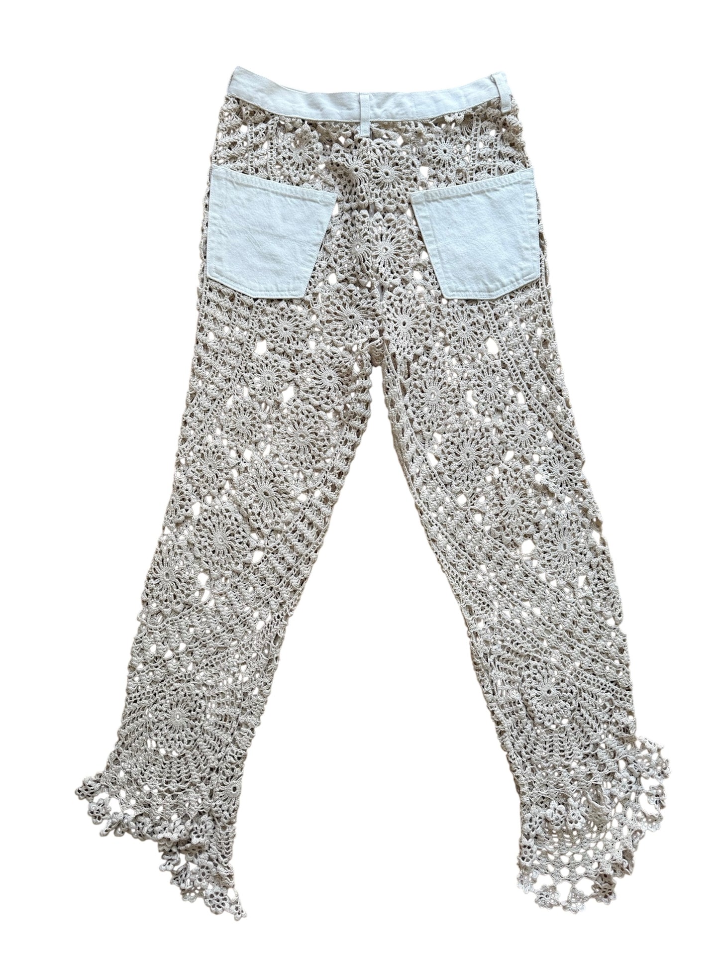 Crochet and denim trousers