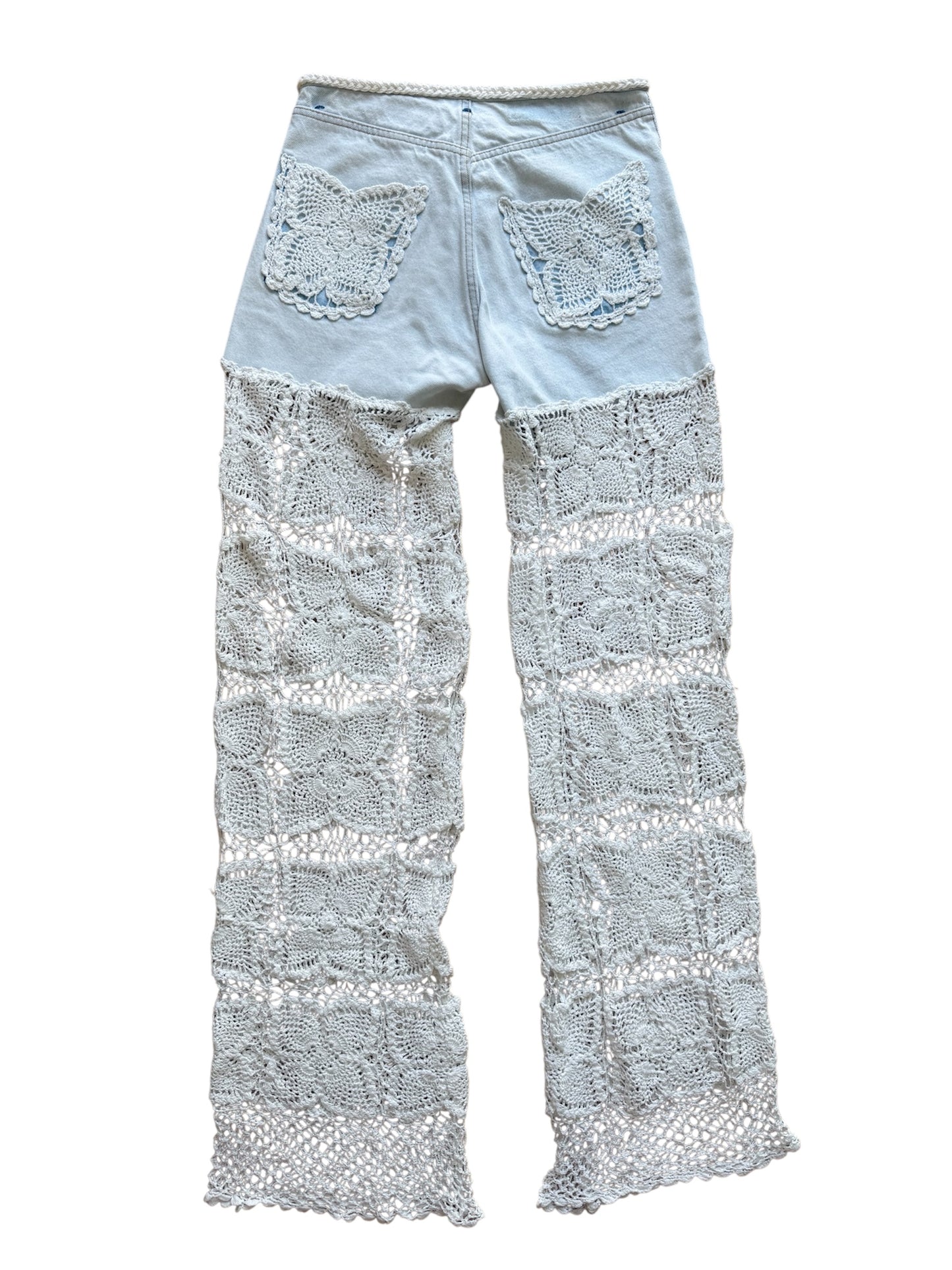 Denim and crochet trousers