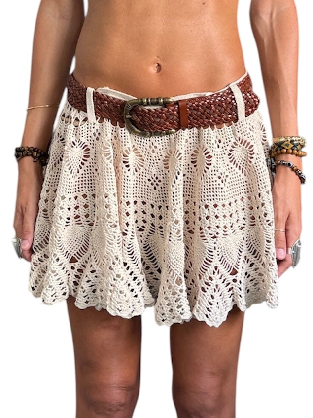 Mini crochet skirt with belt loops