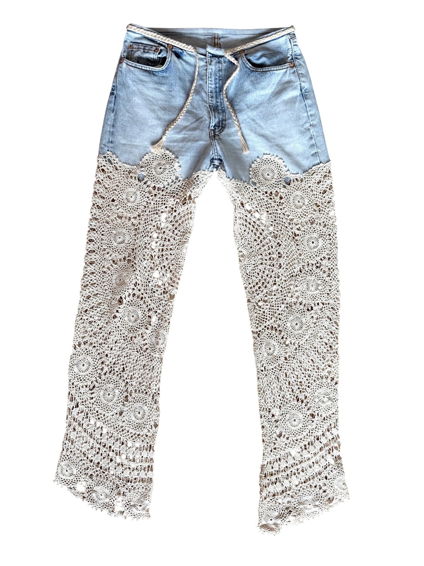 Denim and crochet trousers