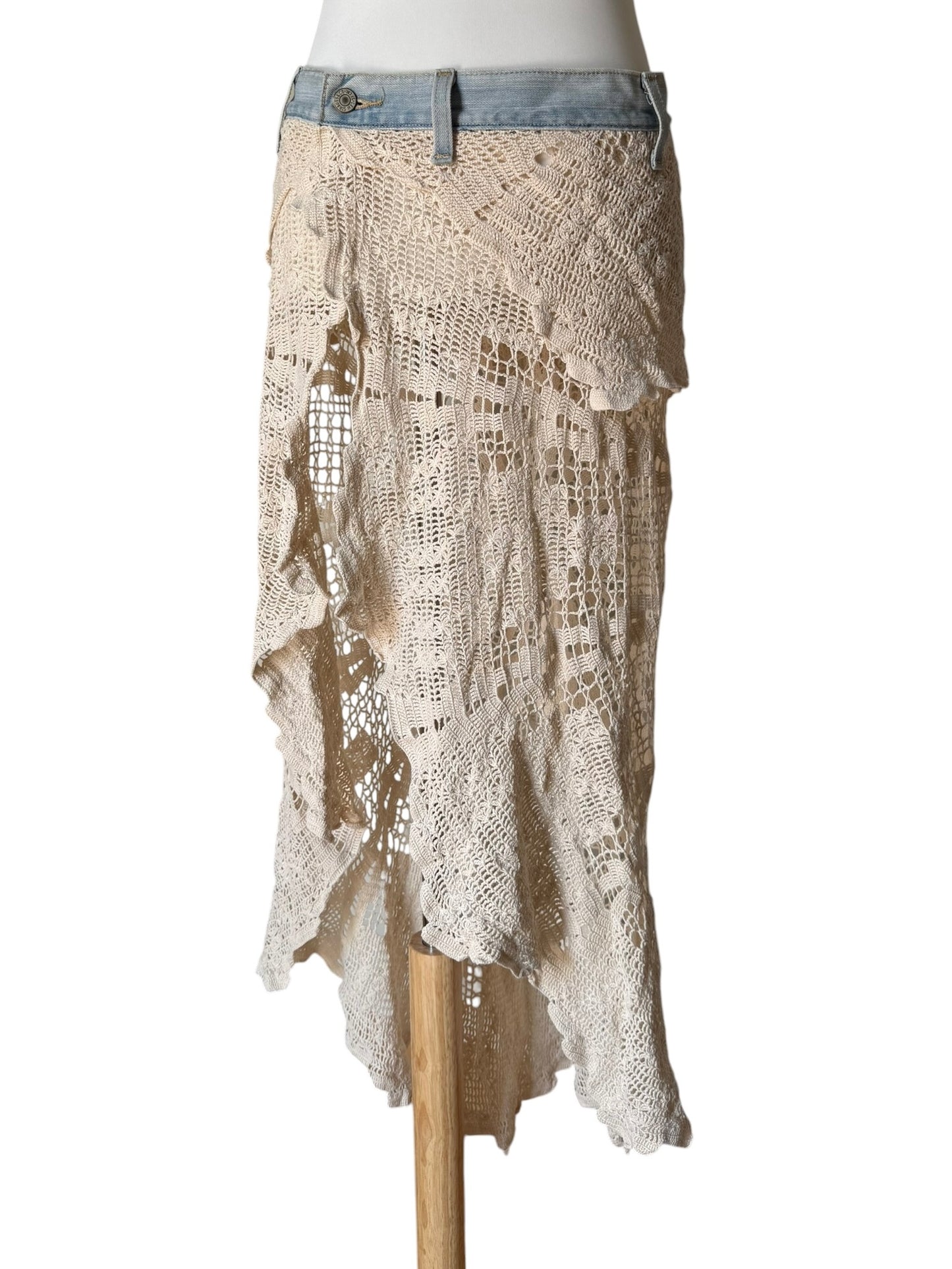 Crochet pareo skirt with denim belt