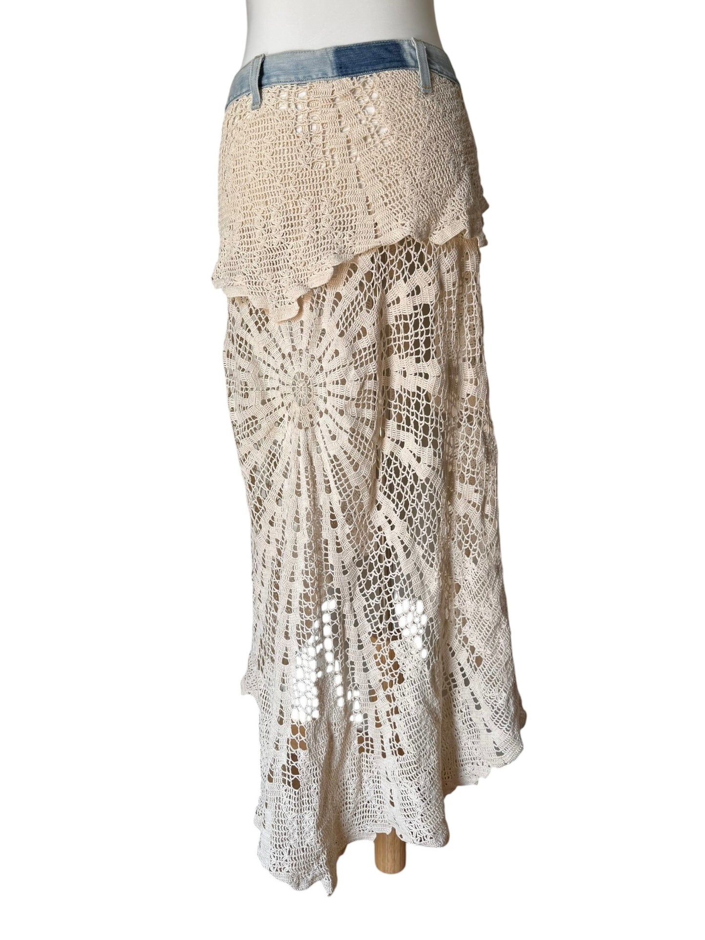 Crochet pareo skirt with denim belt