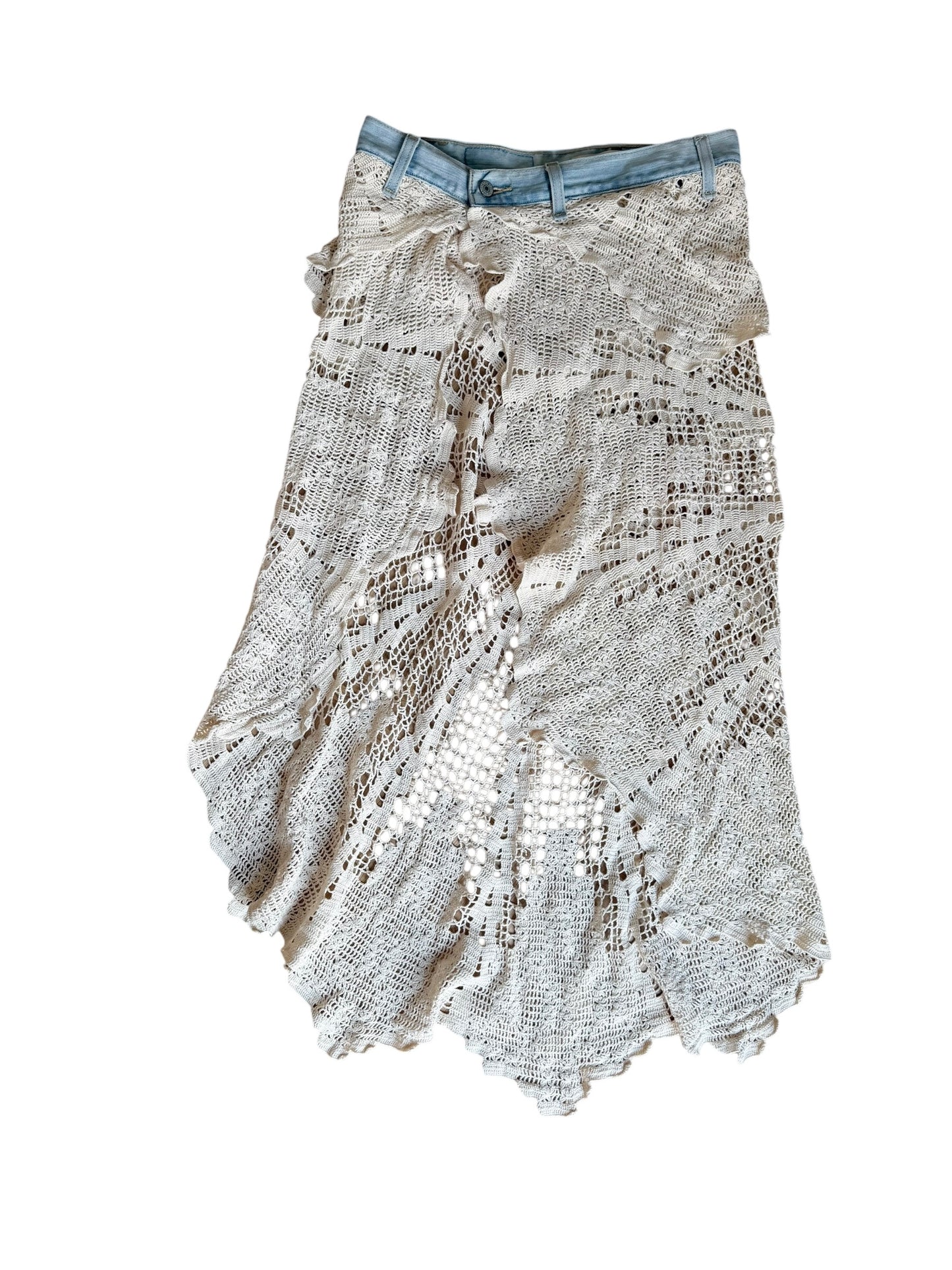 Crochet pareo skirt with denim belt
