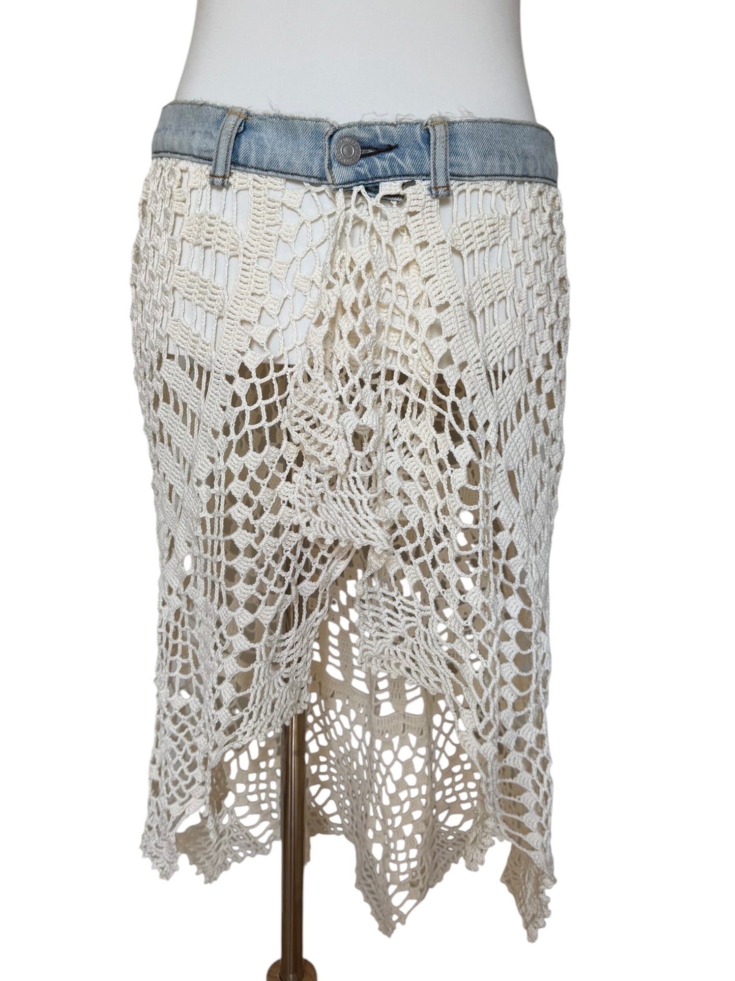 Crochet pareo skirt with denim belt