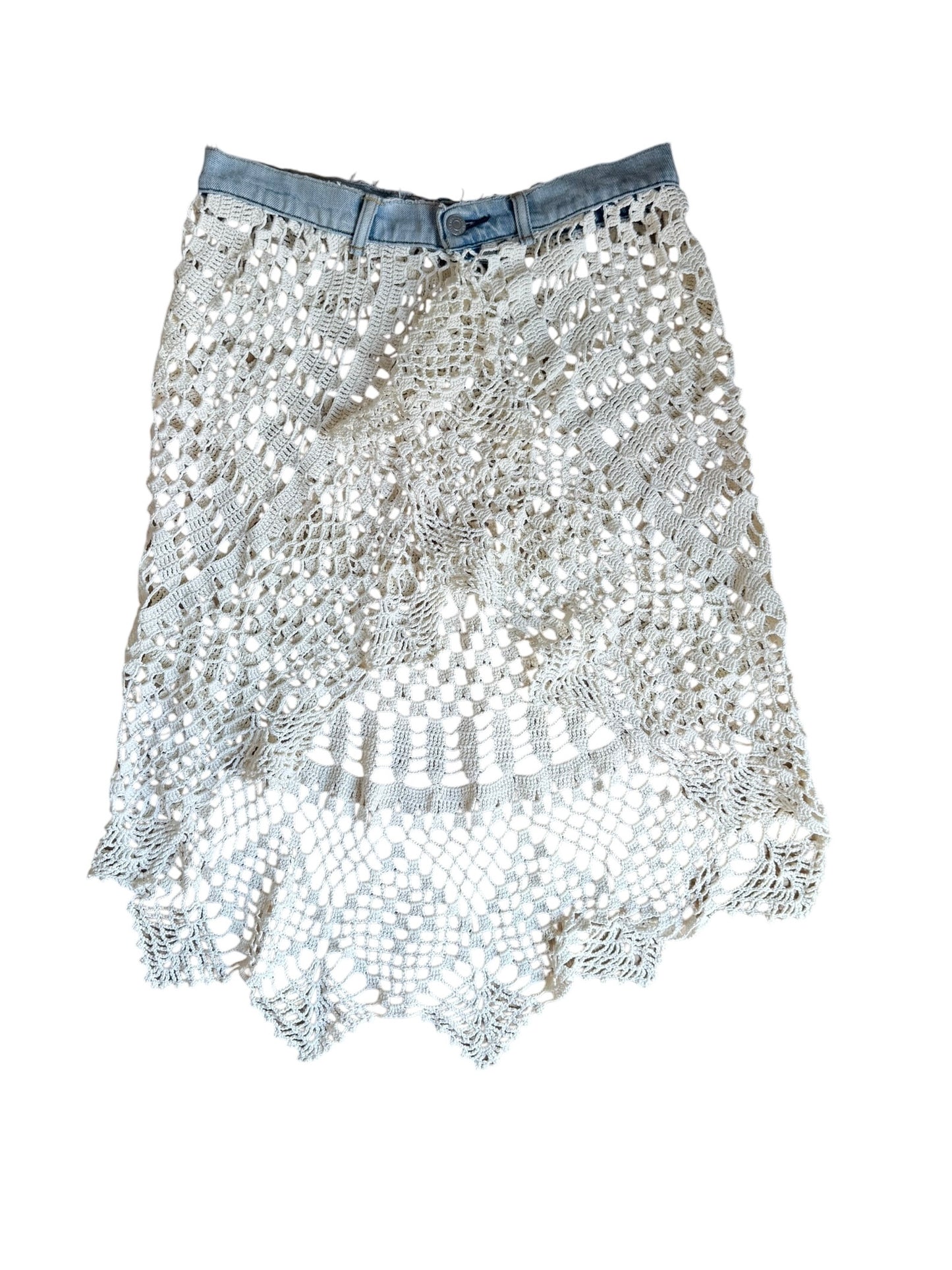 Crochet pareo skirt with denim belt