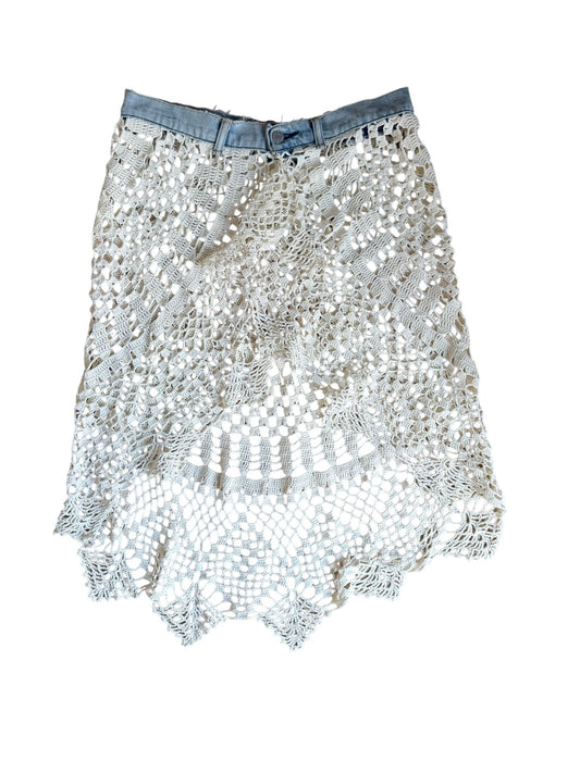 Crochet pareo skirt with denim belt