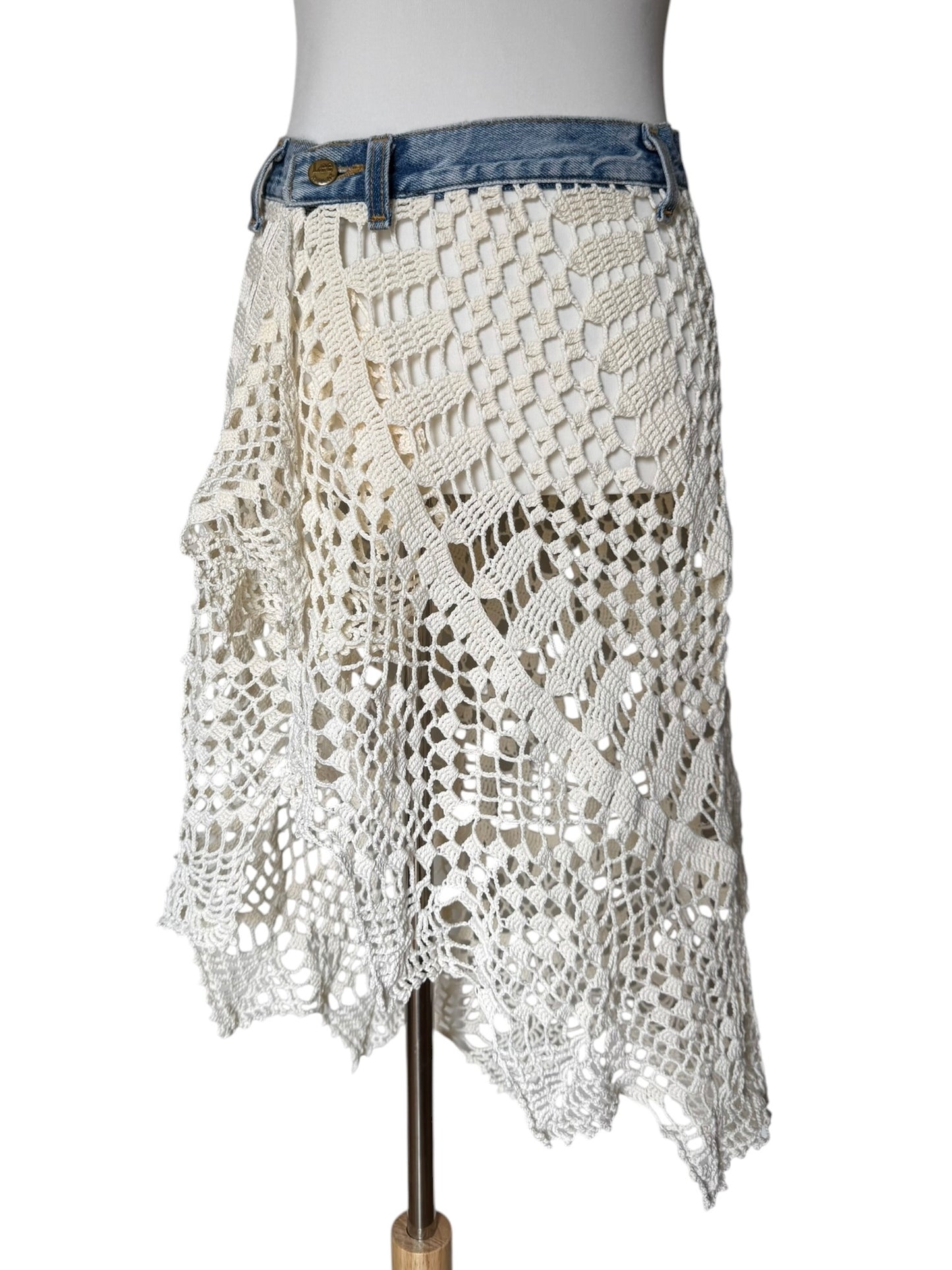 Crochet pareo skirt with denim belt