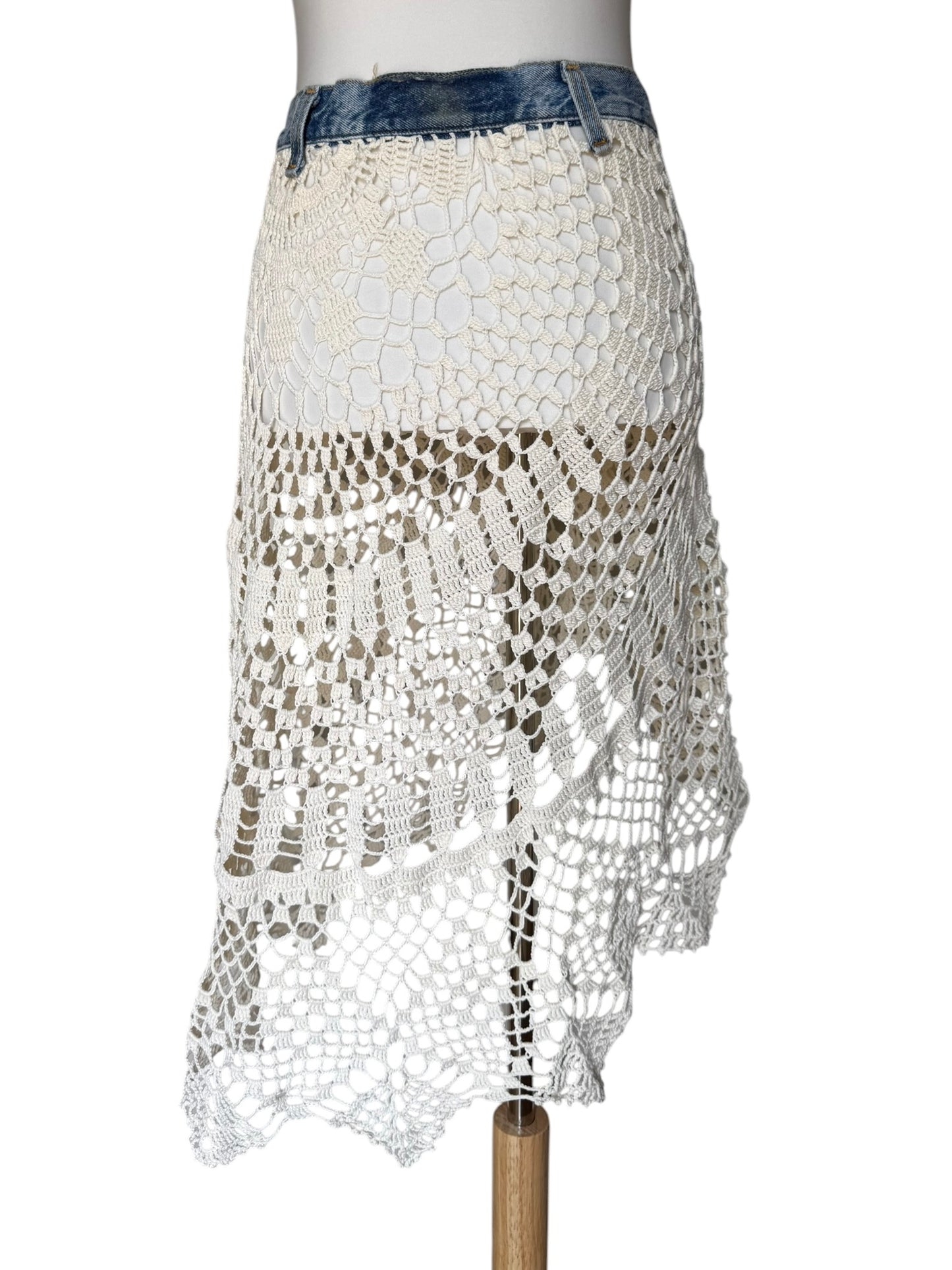 Crochet pareo skirt with denim belt