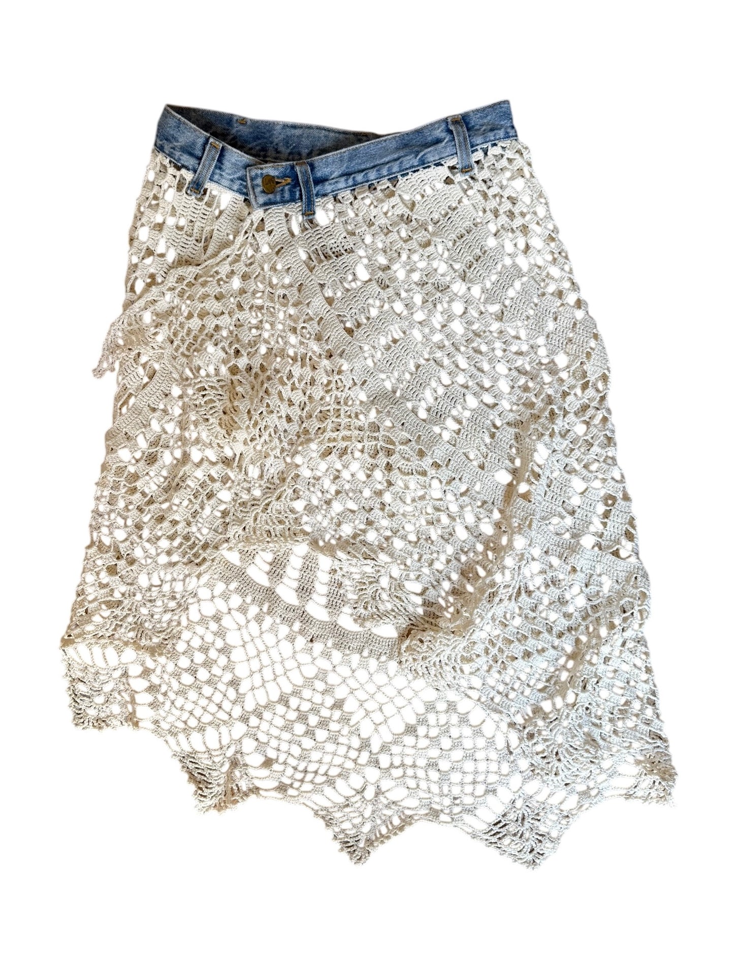 Crochet pareo skirt with denim belt