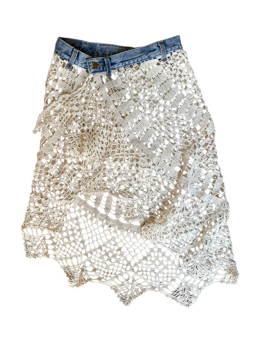 Crochet pareo skirt with denim belt