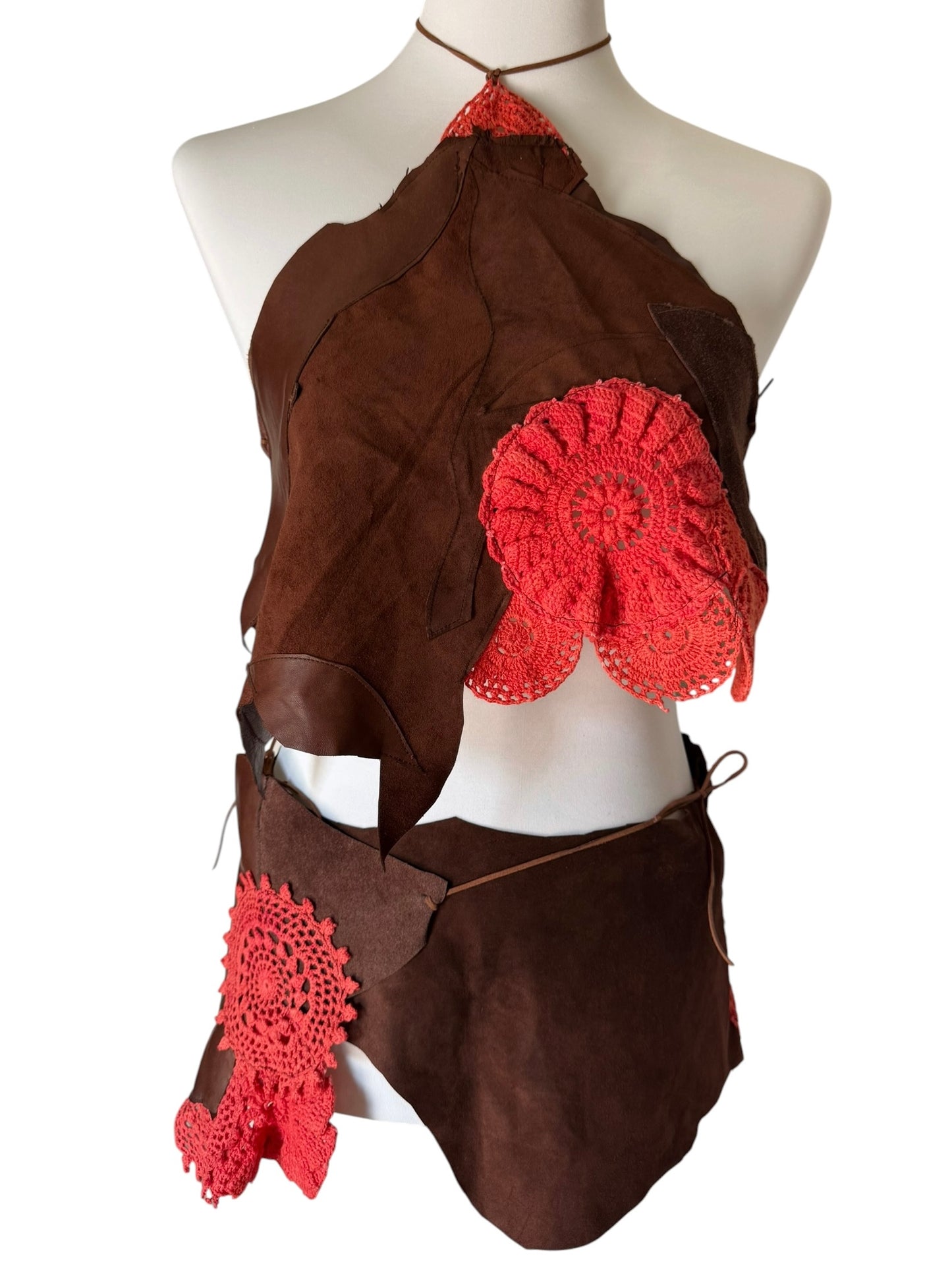 Leather and crochet set