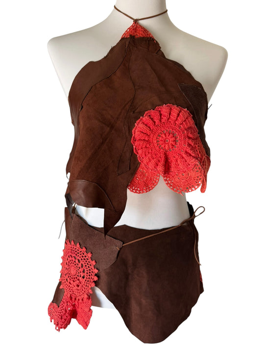 Leather and crochet set