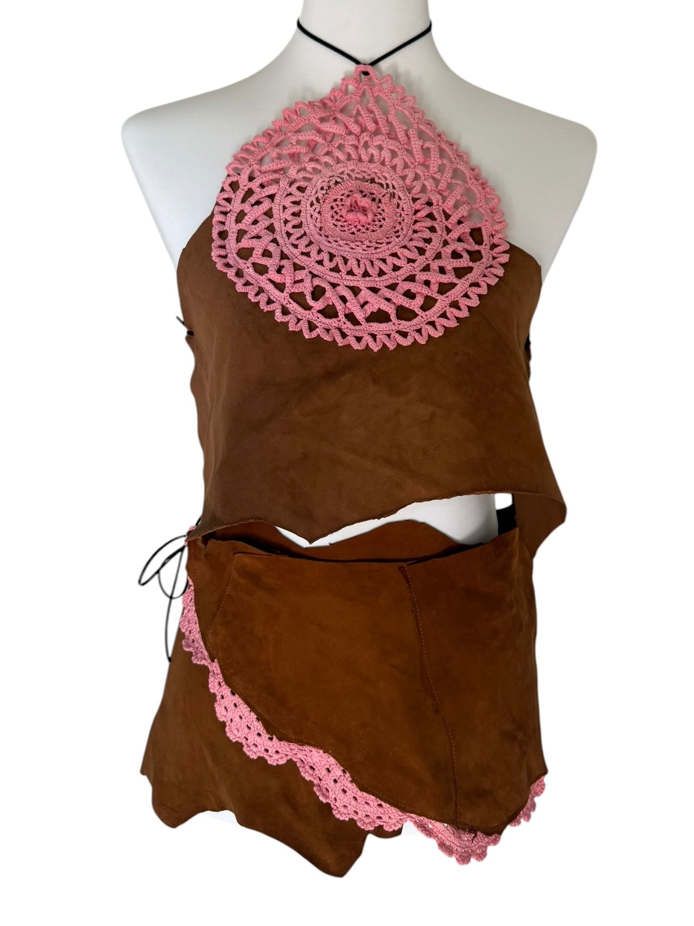 Leather and crochet set