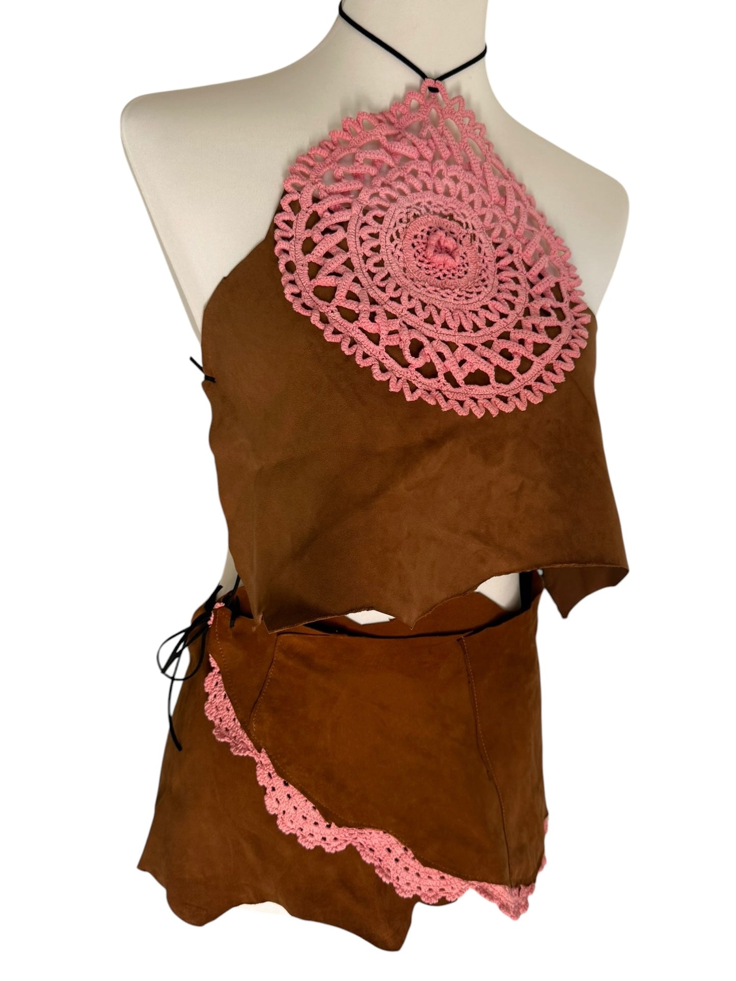 Leather and crochet set