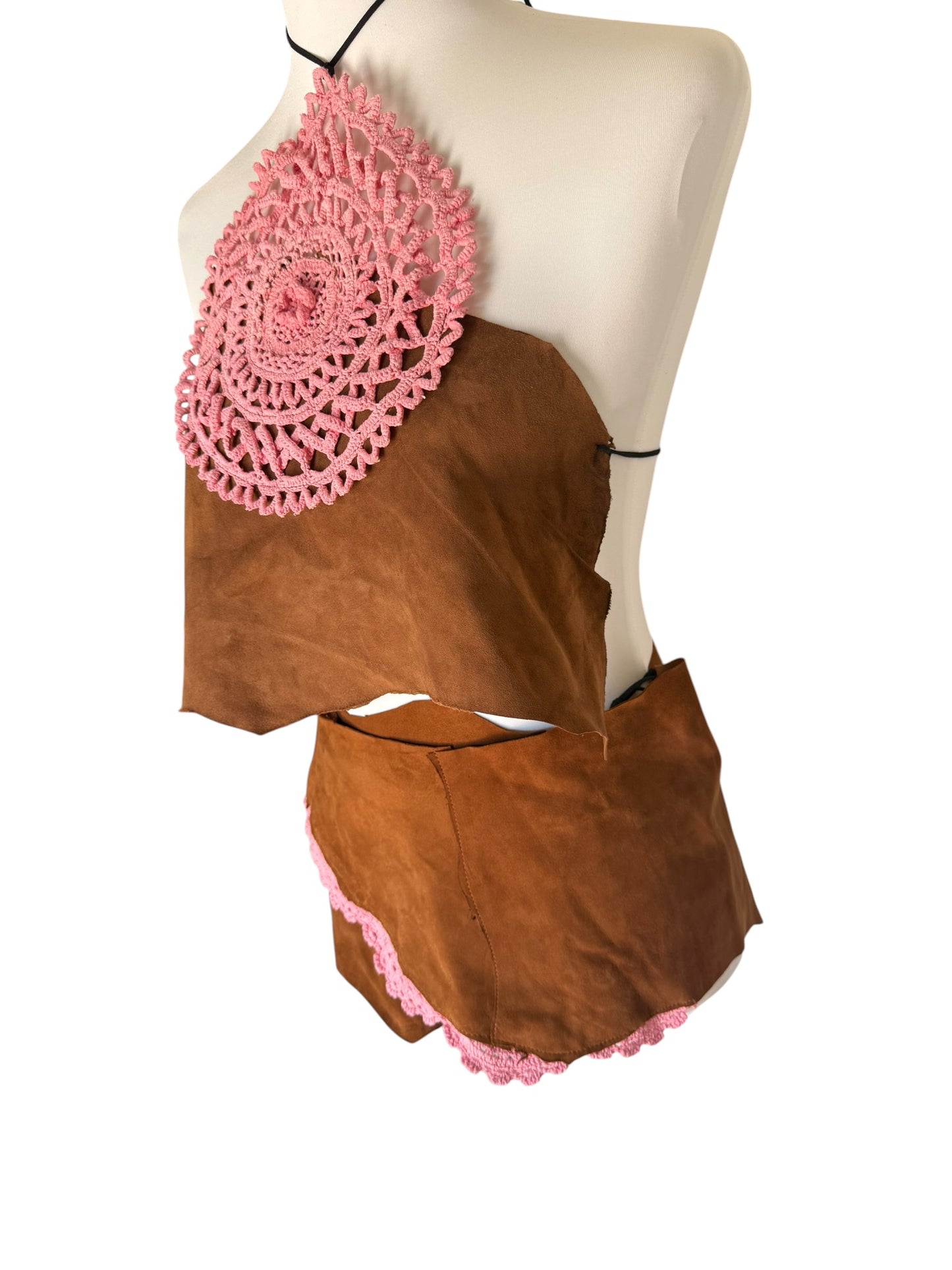 Leather and crochet set