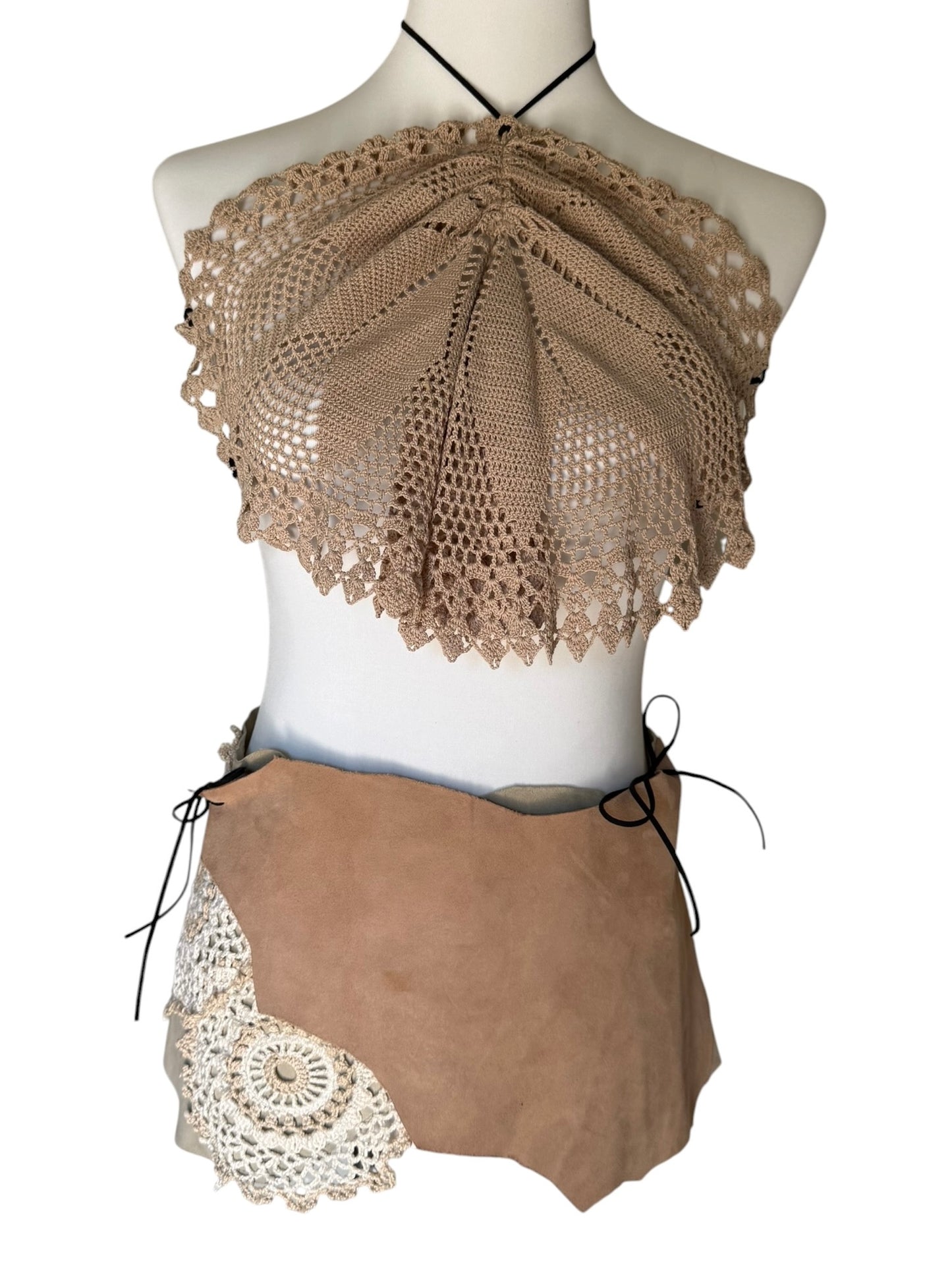 Leather and crochet set