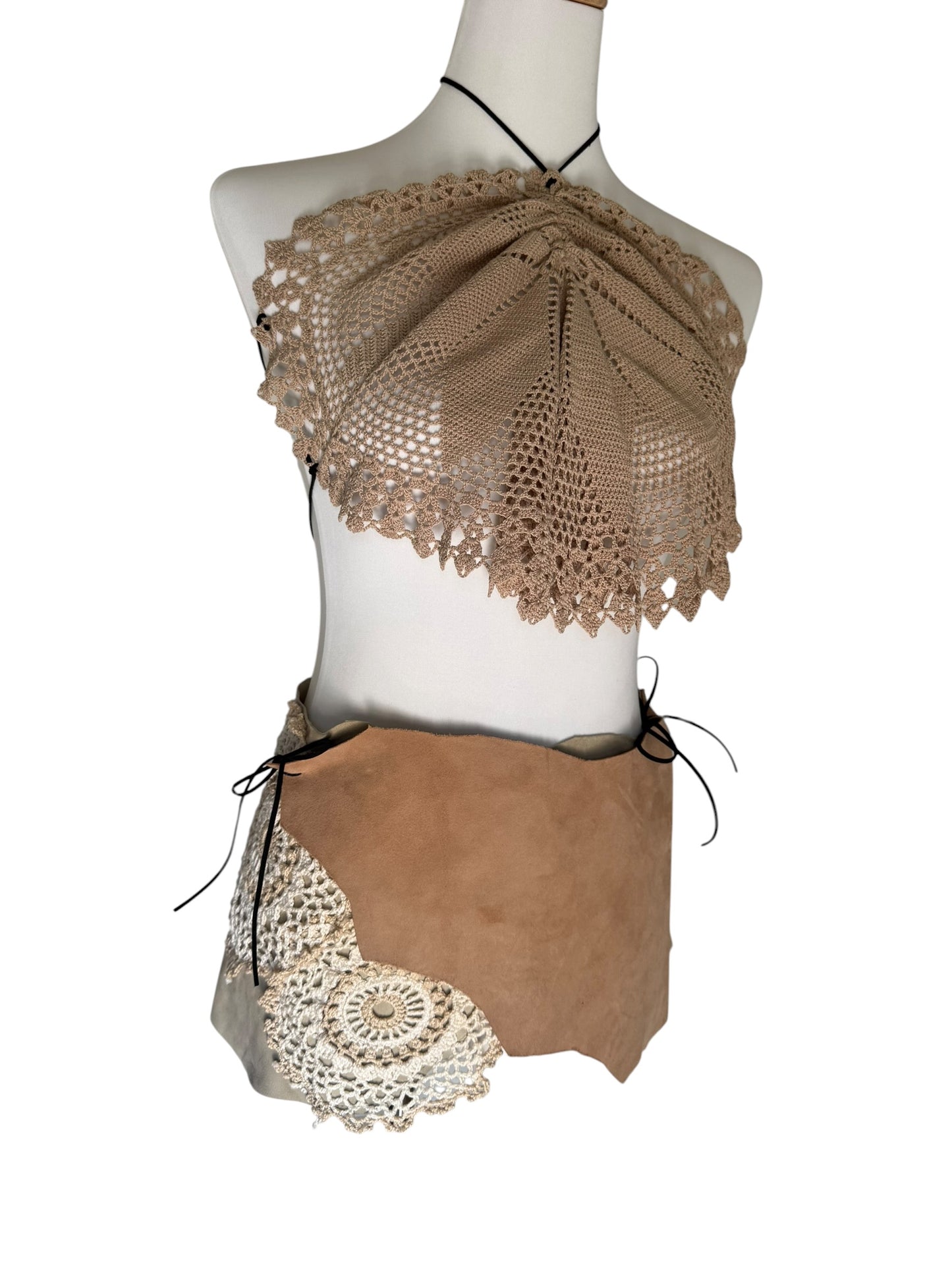 Leather and crochet set