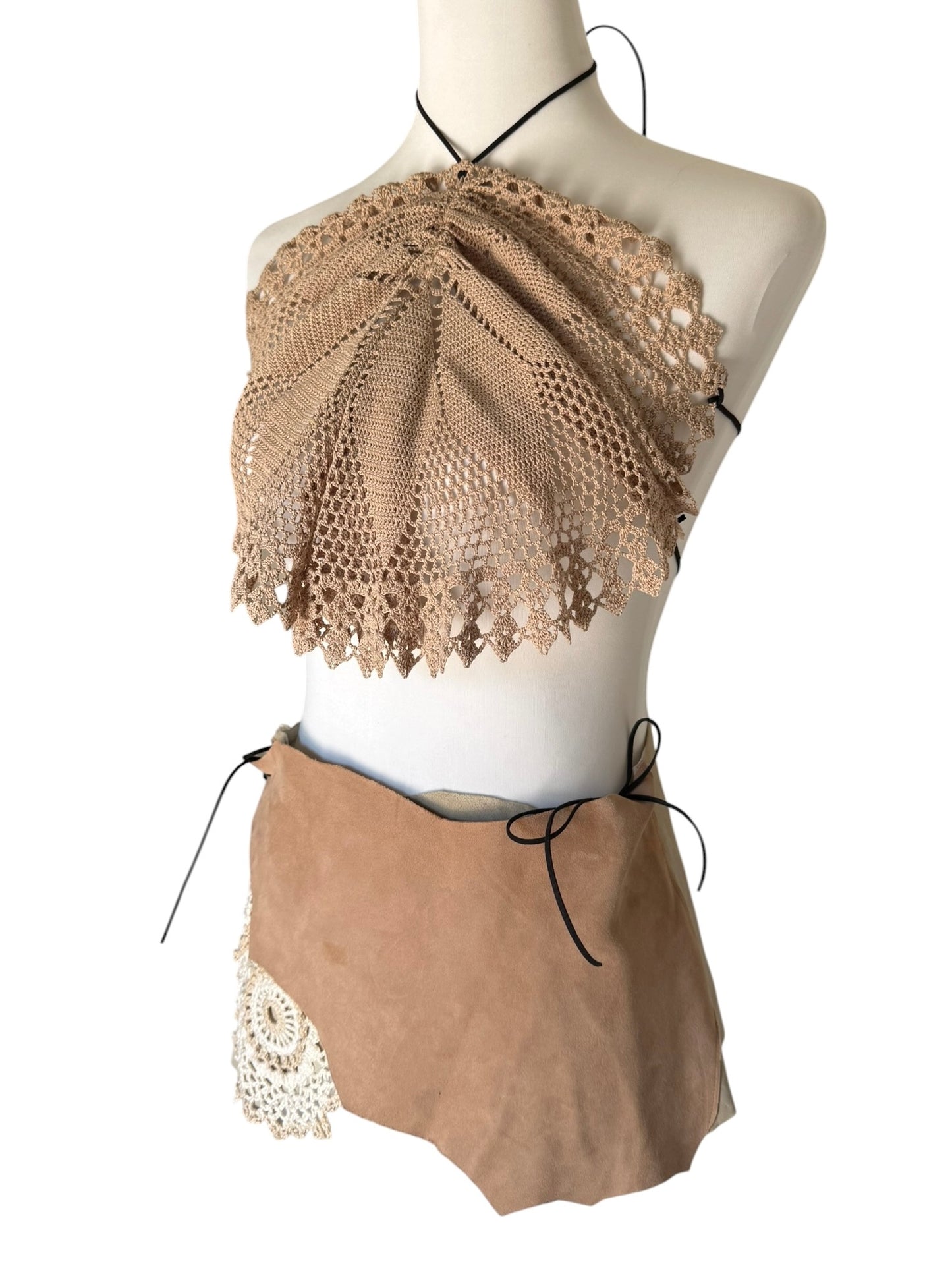 Leather and crochet set