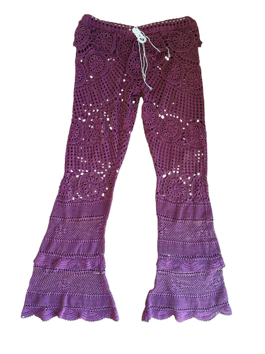 Crochet drawstring trousers in purple