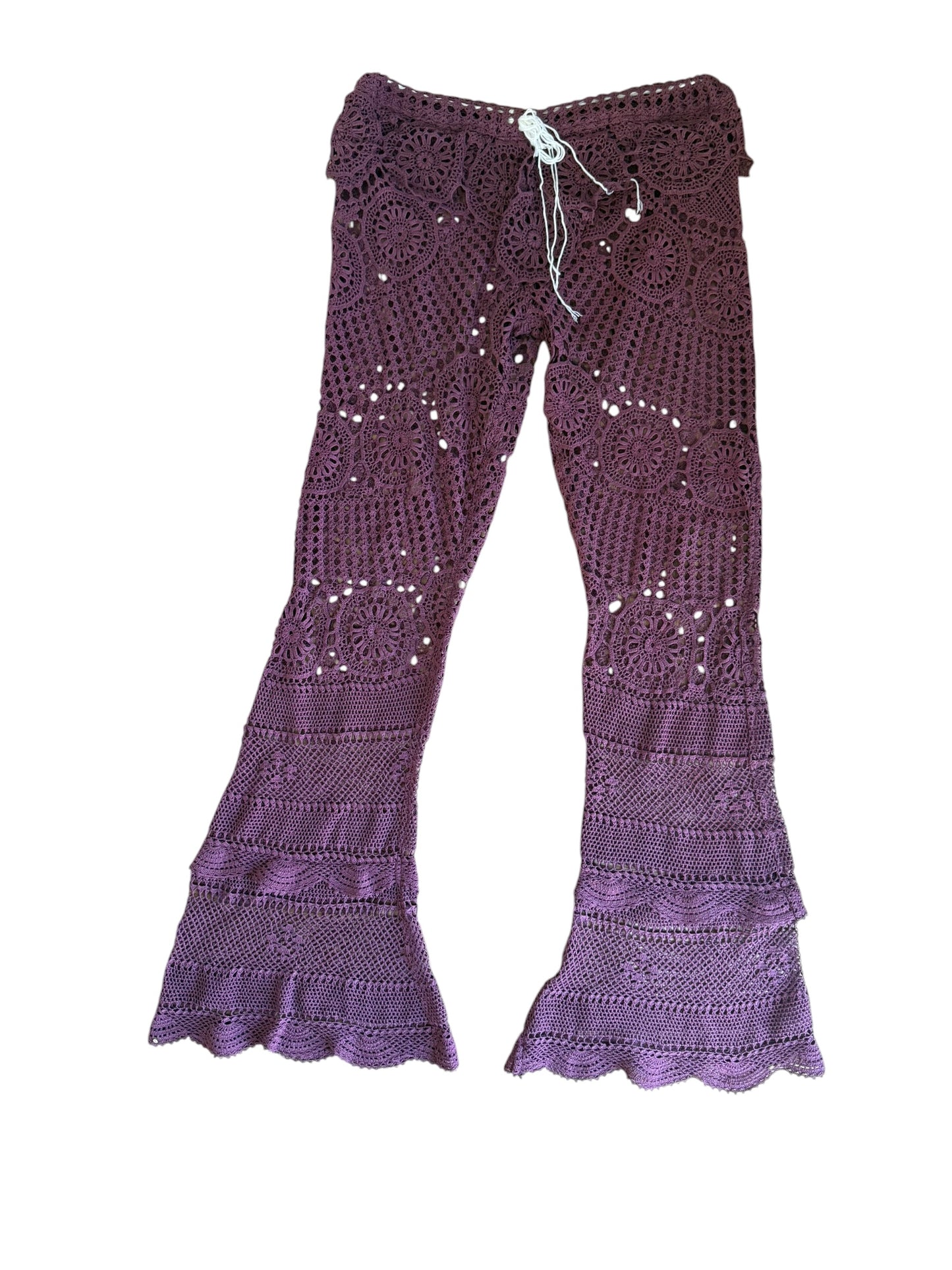 Crochet drawstring trousers in purple