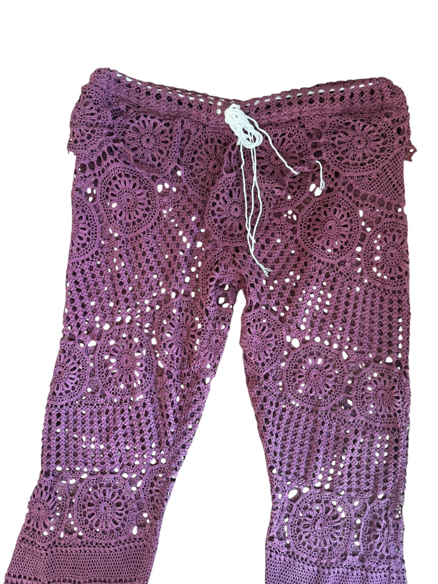 Crochet drawstring trousers in purple