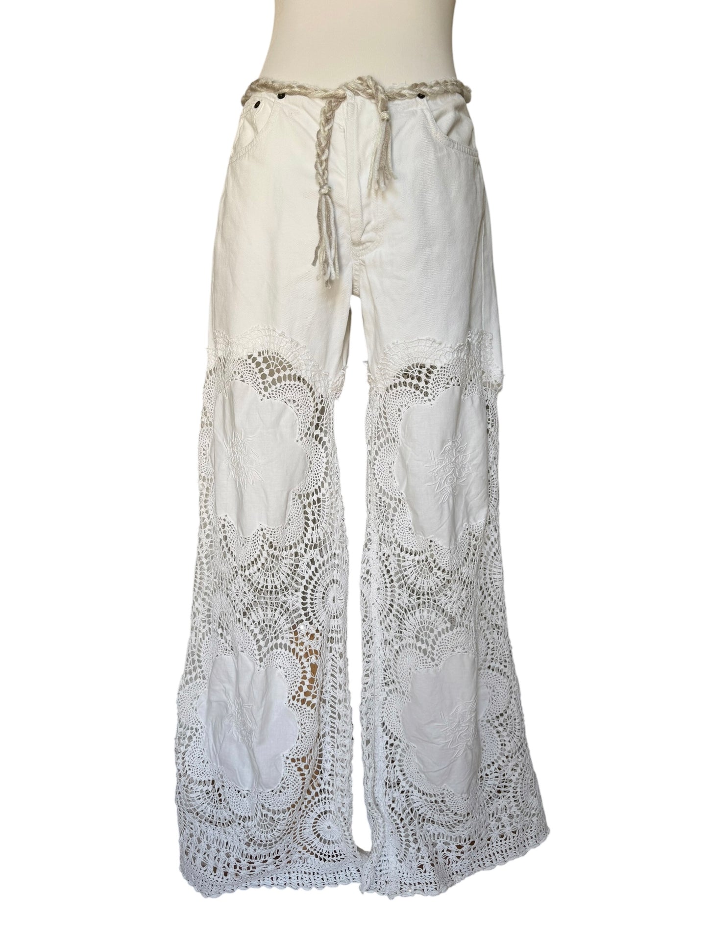 Denim and crochet trousers