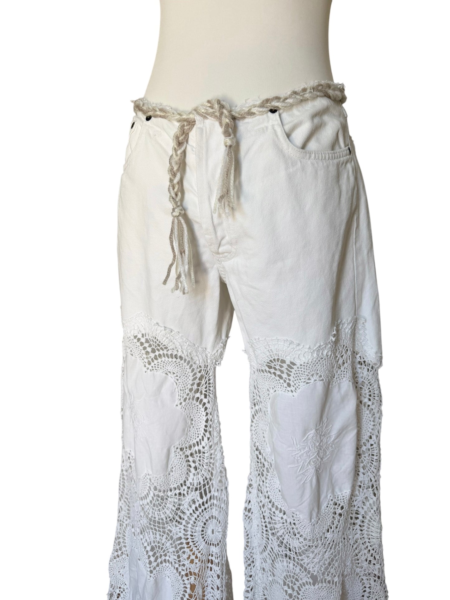 Denim and crochet trousers