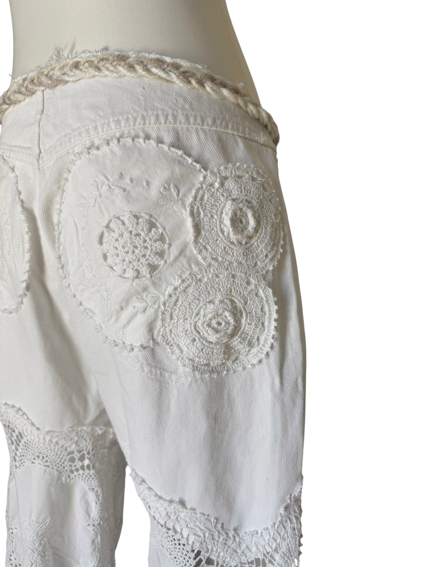 Denim and crochet trousers