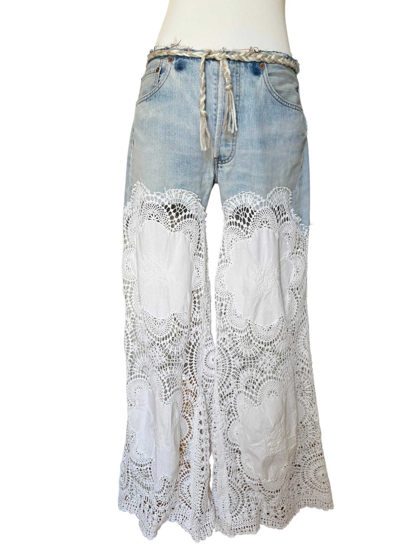 Denim and crochet trousers