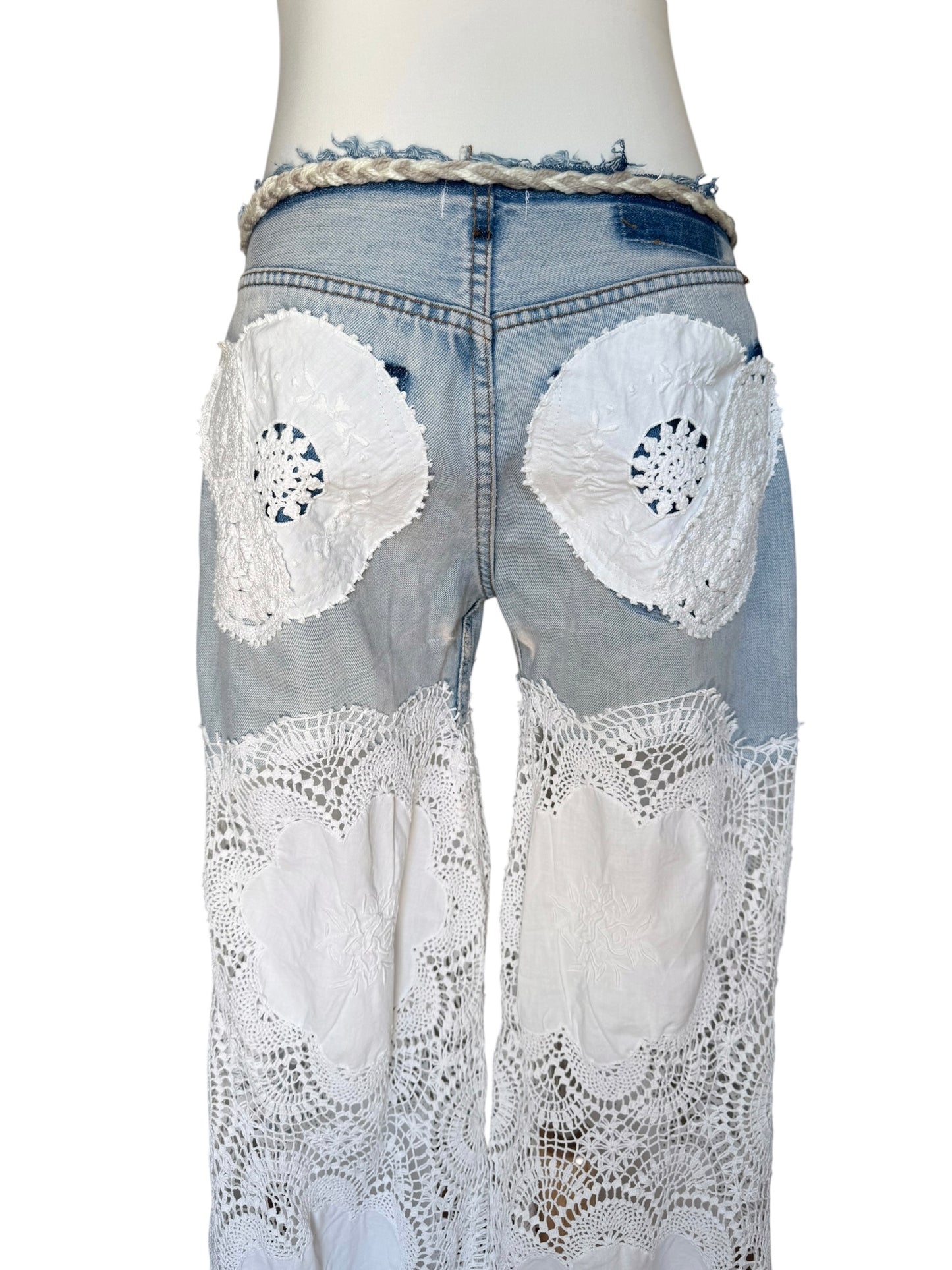Denim and crochet trousers