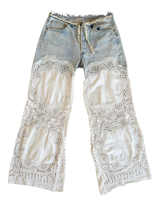 Denim and crochet trousers
