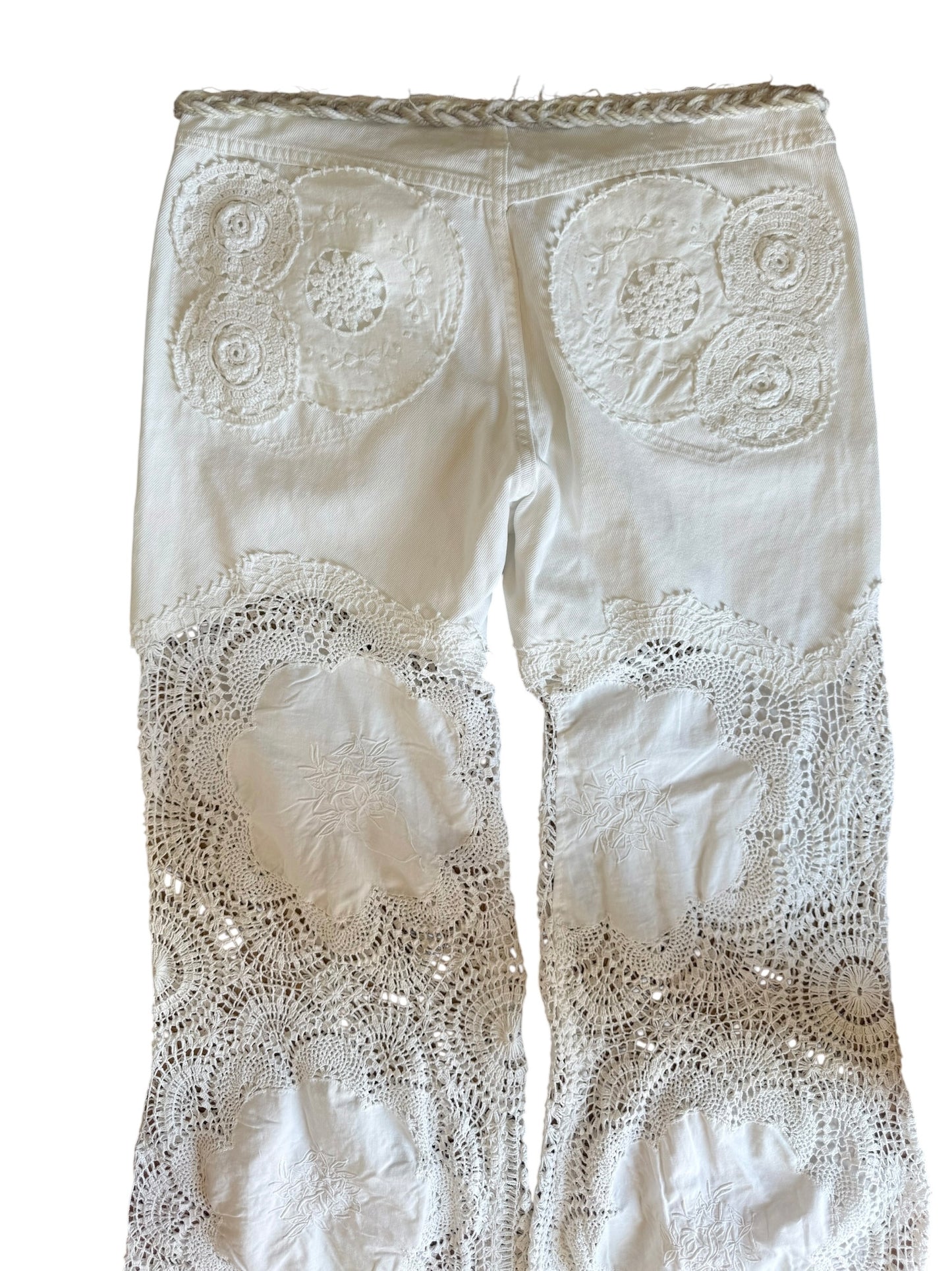 Denim and crochet trousers