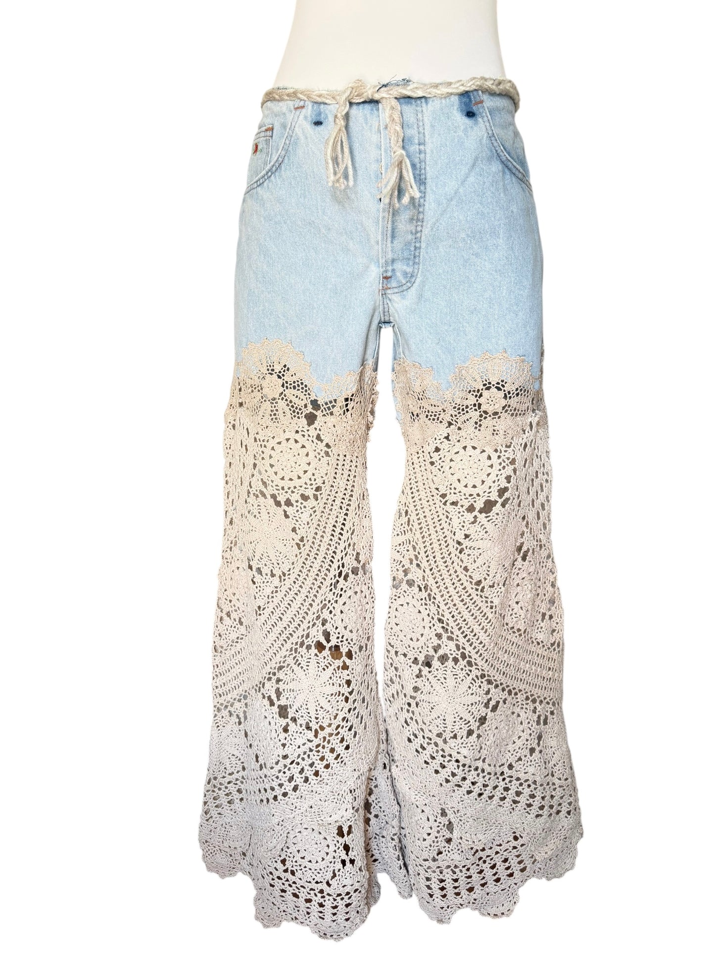 Denim and crochet trousers