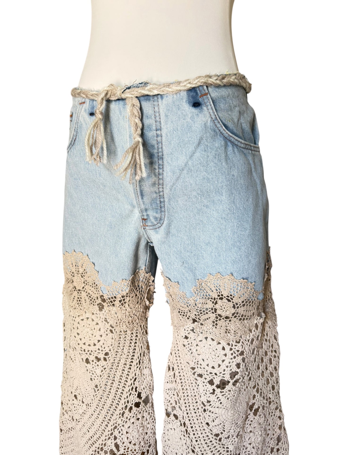 Denim and crochet trousers