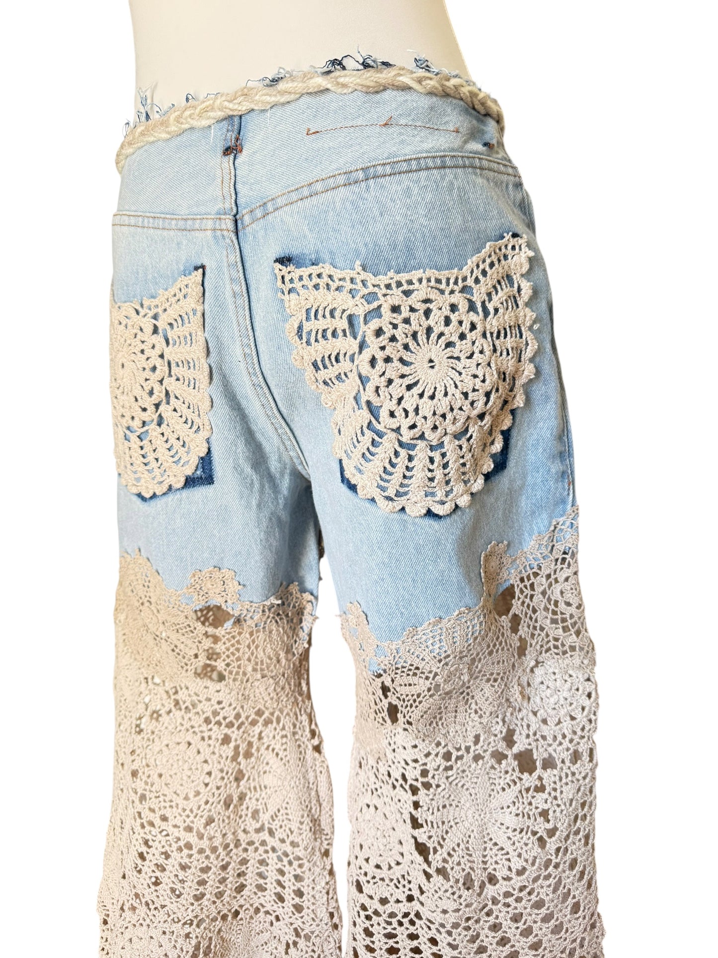 Denim and crochet trousers