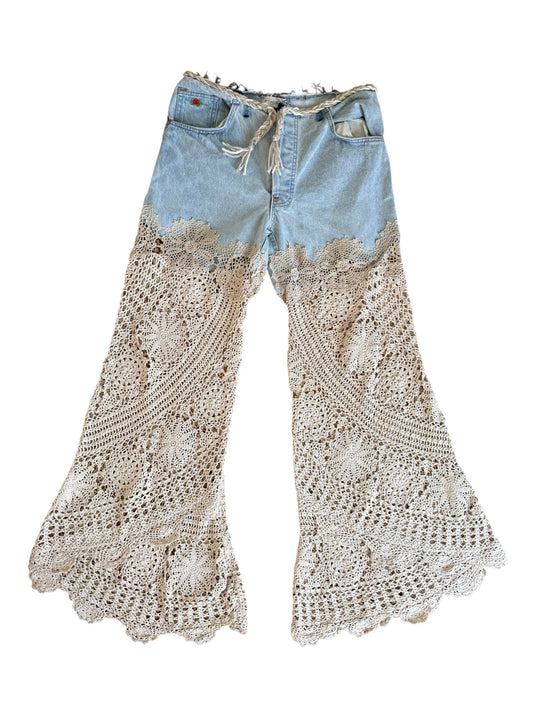 Denim and crochet trousers