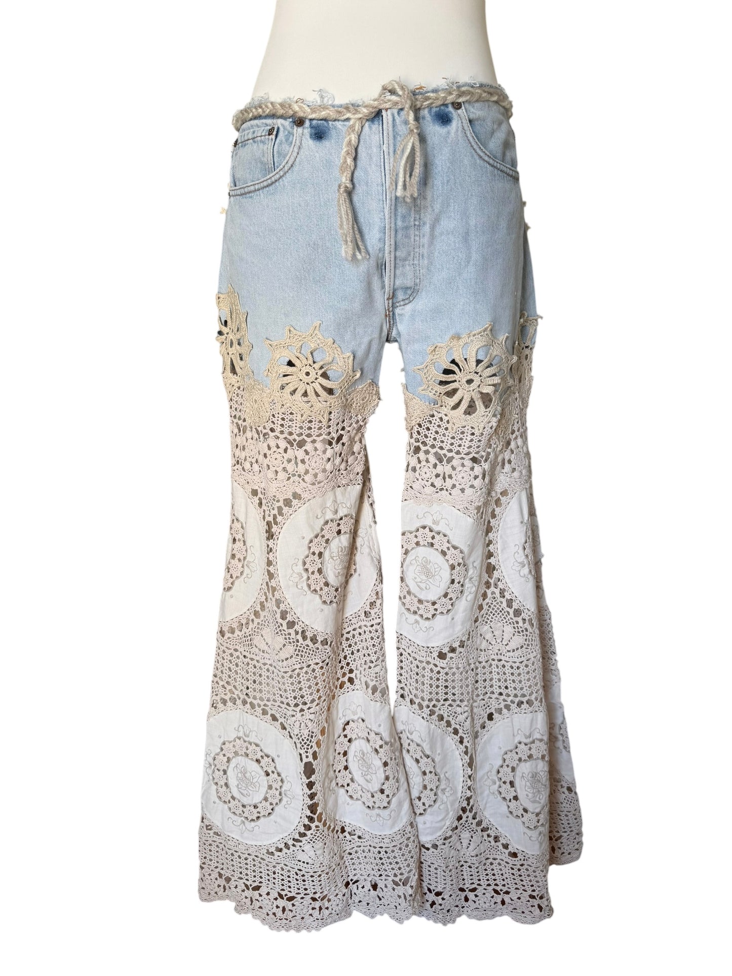Denim and crochet trousers